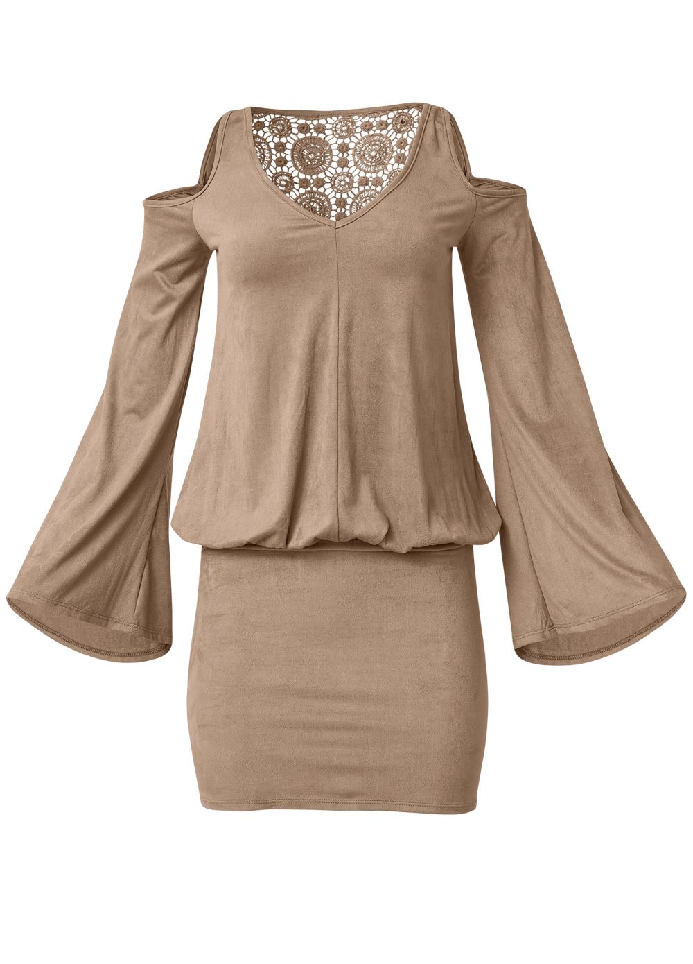 Venus Faux-Suede Cold-Shoulder Dress - Tan