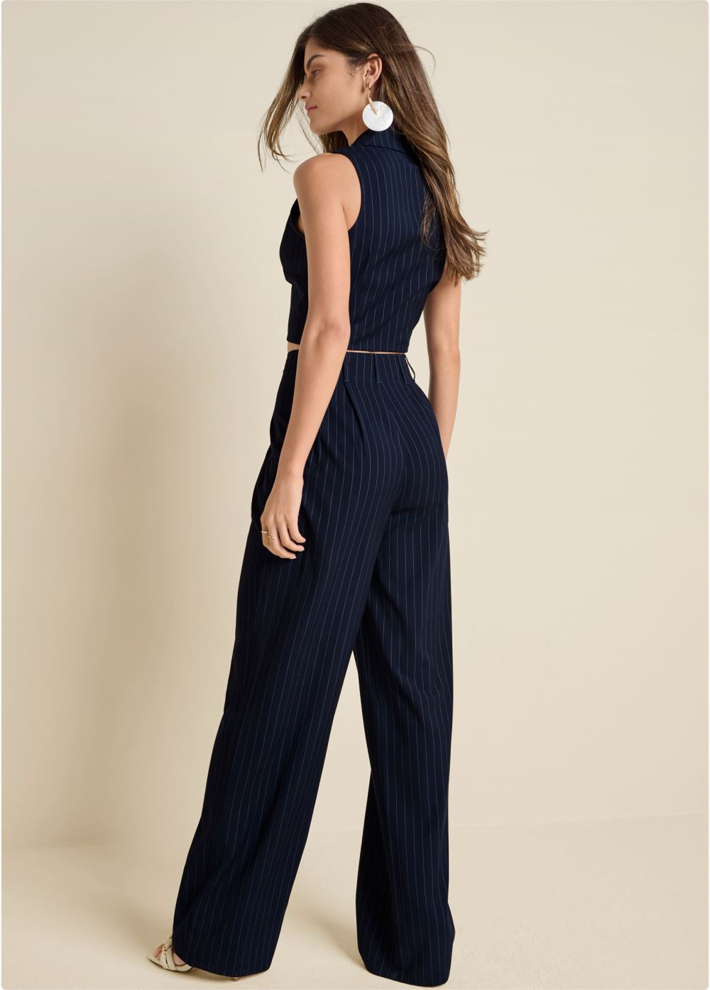 Venus Sleeveless Cropped Suit Set in Navy Multi