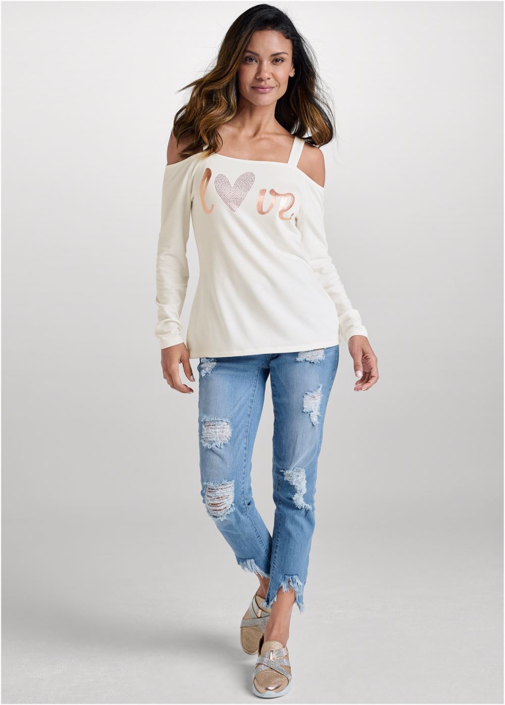 Venus Love Cold Shoulder Top in Off White