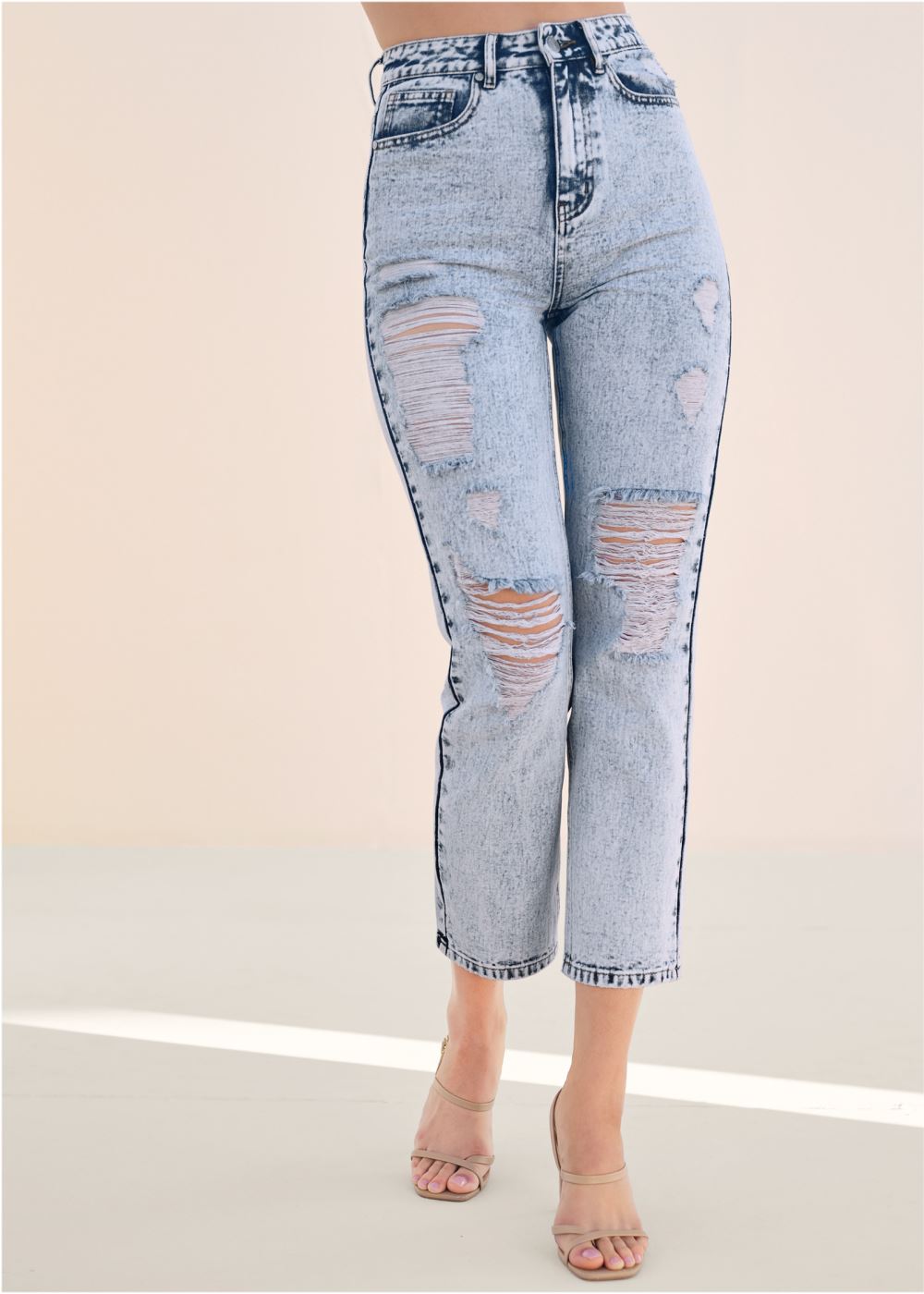 Venus Distressed Straight Jeans in Acid Wash