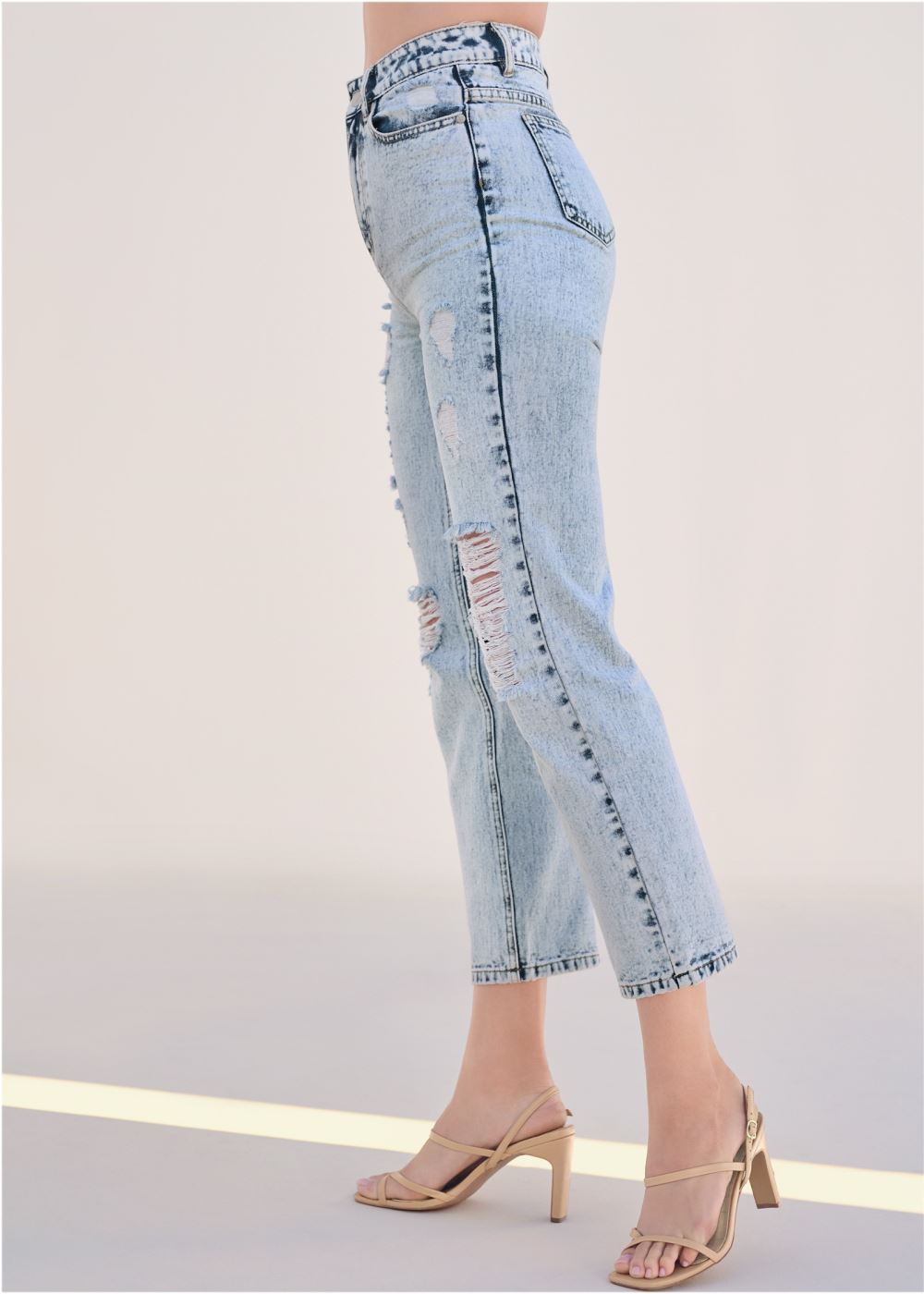 Venus Distressed Straight Jeans in Acid Wash