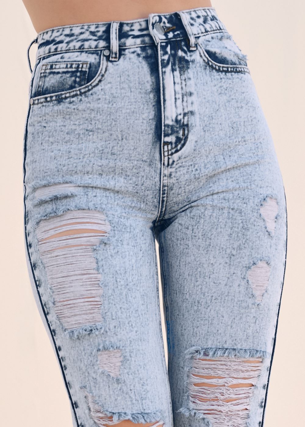 Venus Distressed Straight Jeans in Acid Wash
