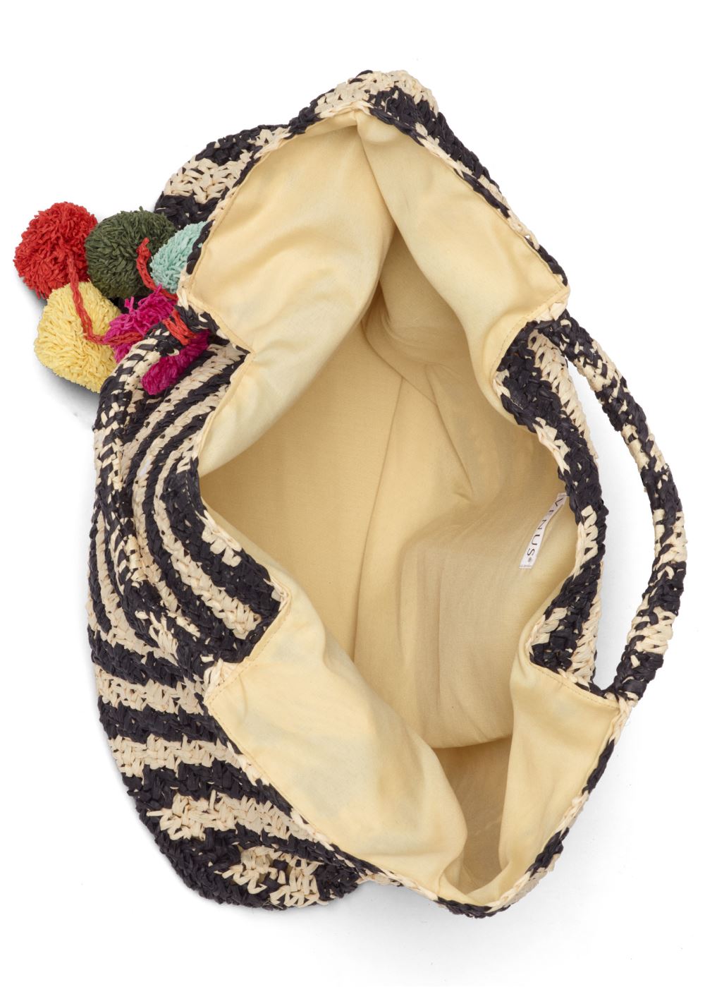 Venus Striped Straw Tote in Black & Natural