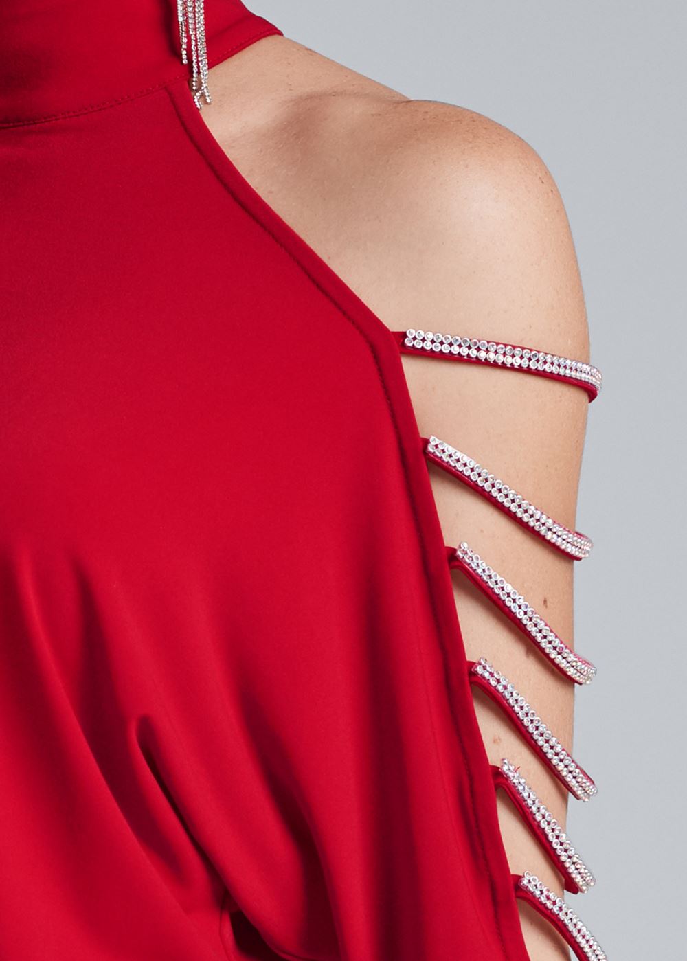Venus Embellished Cold-Shoulder Dress - Red