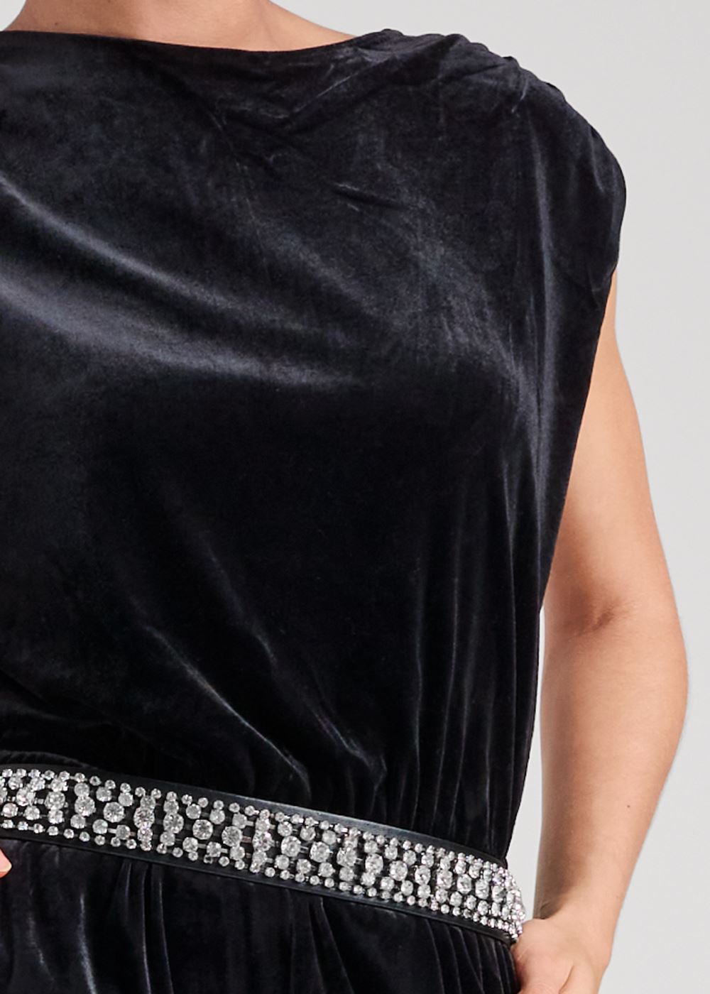 Venus Velvet Back Chain Jumpsuit in Black