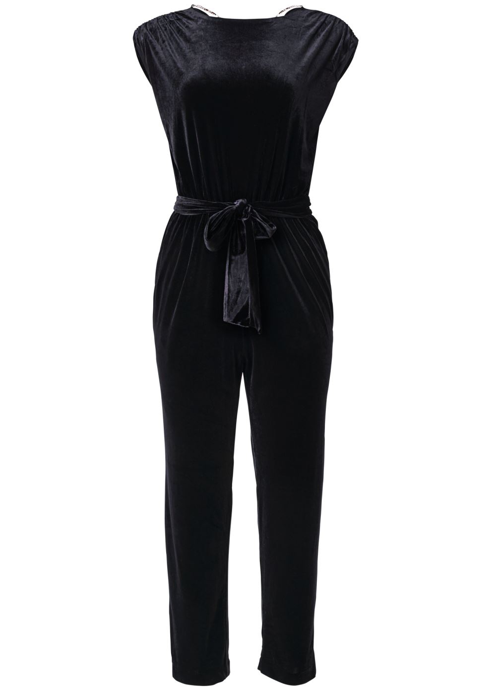 Venus Velvet Back Chain Jumpsuit in Black