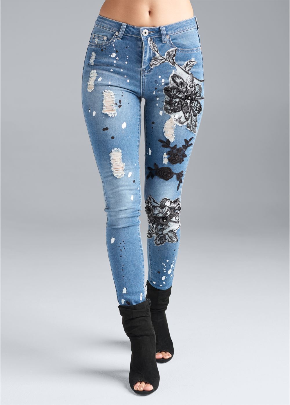 Venus Medium Wash FLORAL APPLIQUE SKINNY JEANS