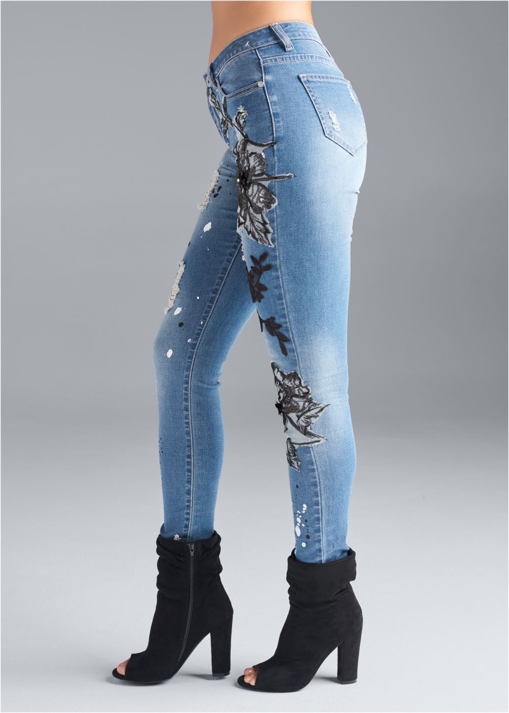 Venus Medium Wash FLORAL APPLIQUE SKINNY JEANS