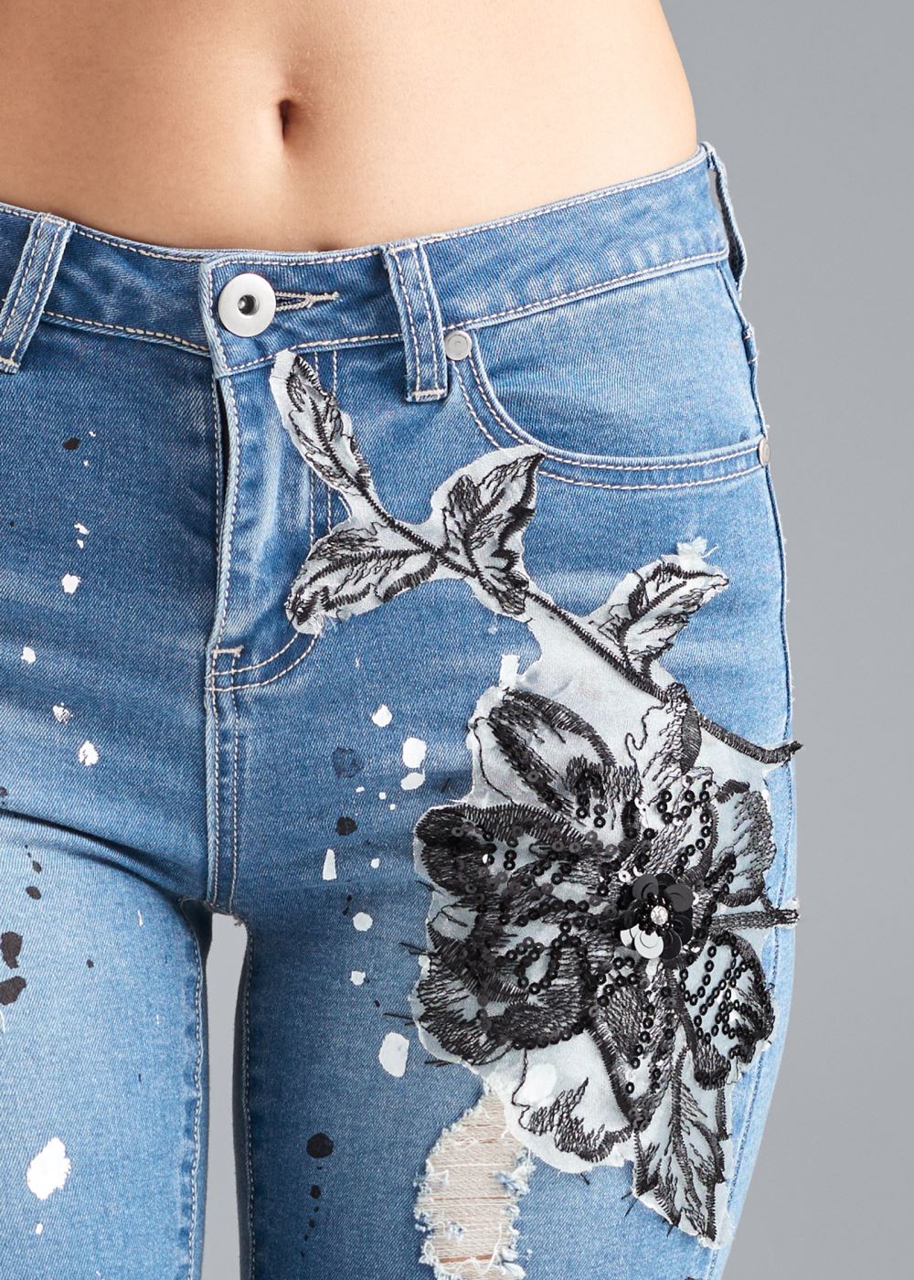 Venus Medium Wash FLORAL APPLIQUE SKINNY JEANS
