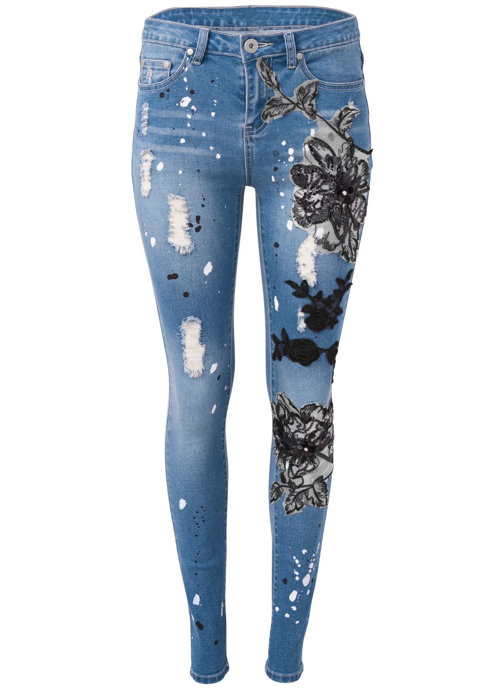 Venus Medium Wash FLORAL APPLIQUE SKINNY JEANS