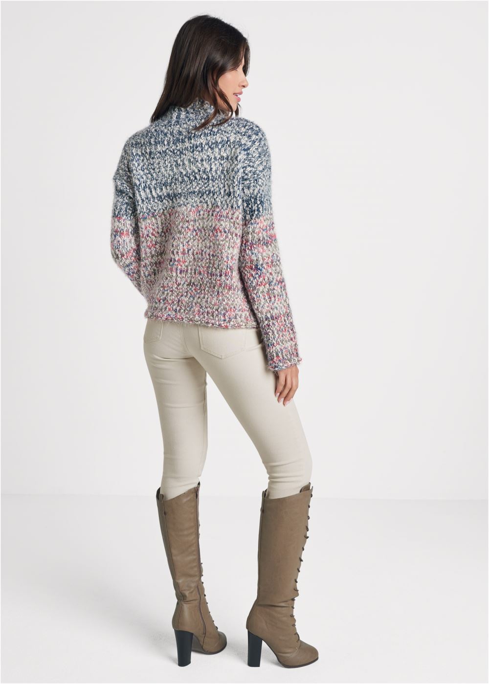 Venus VENUS | Marled Knit Mock-Neck Sweater in Blue Multi