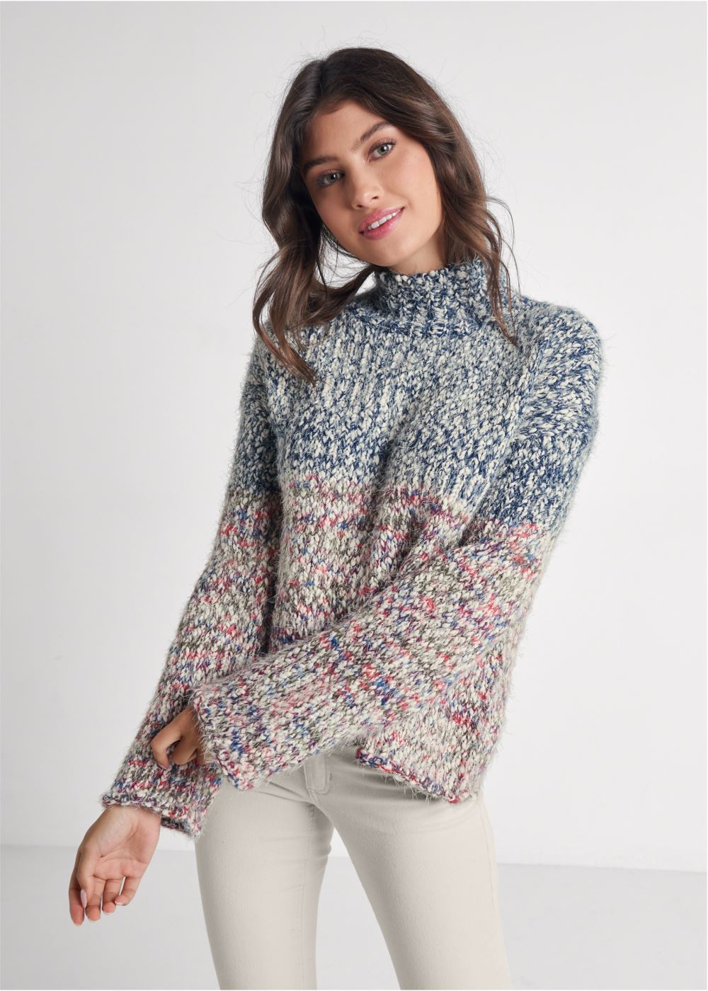 Venus VENUS | Marled Knit Mock-Neck Sweater in Blue Multi