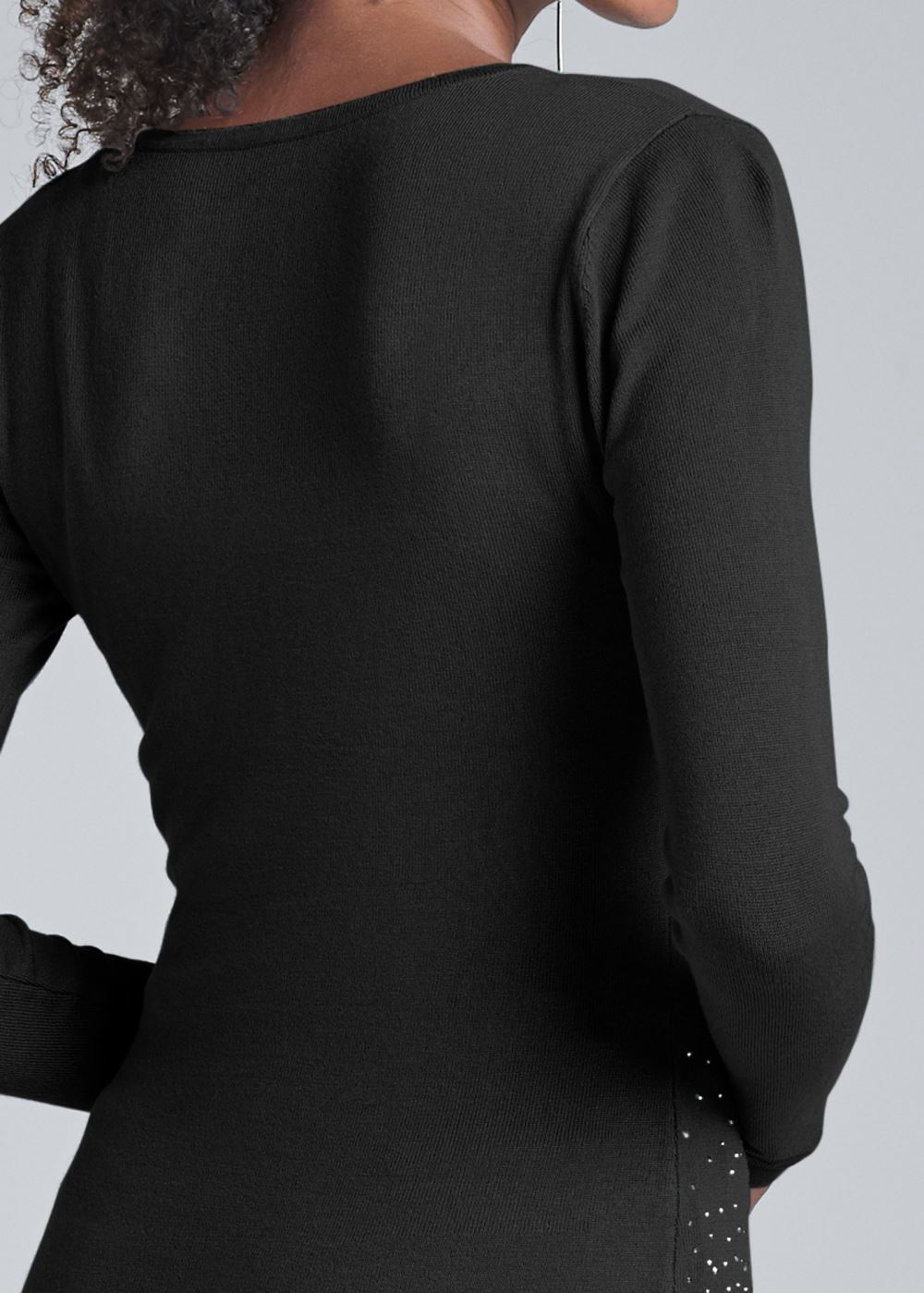 Venus VENUS | Rhinestone V-Neck Sweater in Black