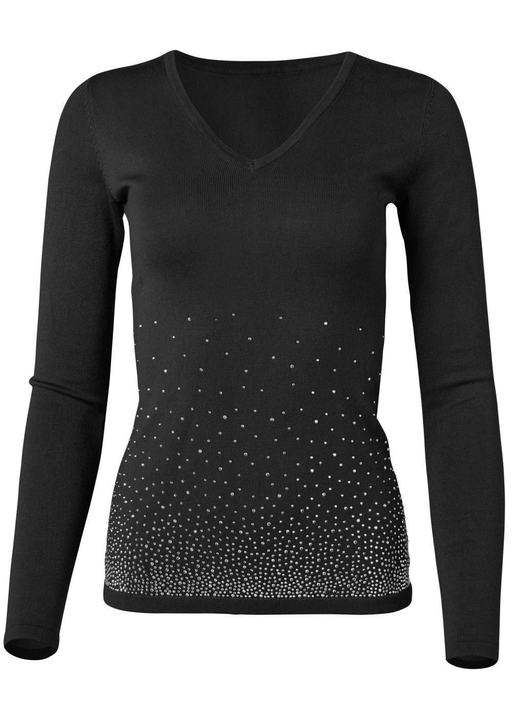 Venus VENUS | Rhinestone V-Neck Sweater in Black