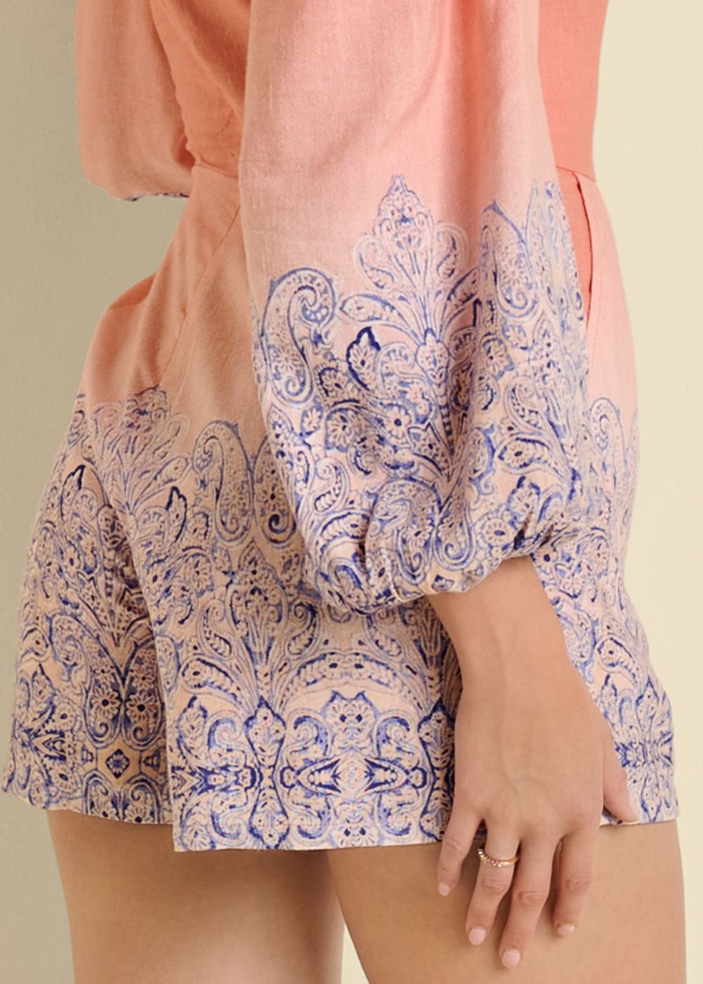 Venus Linen Printed Romper in Blush Multi
