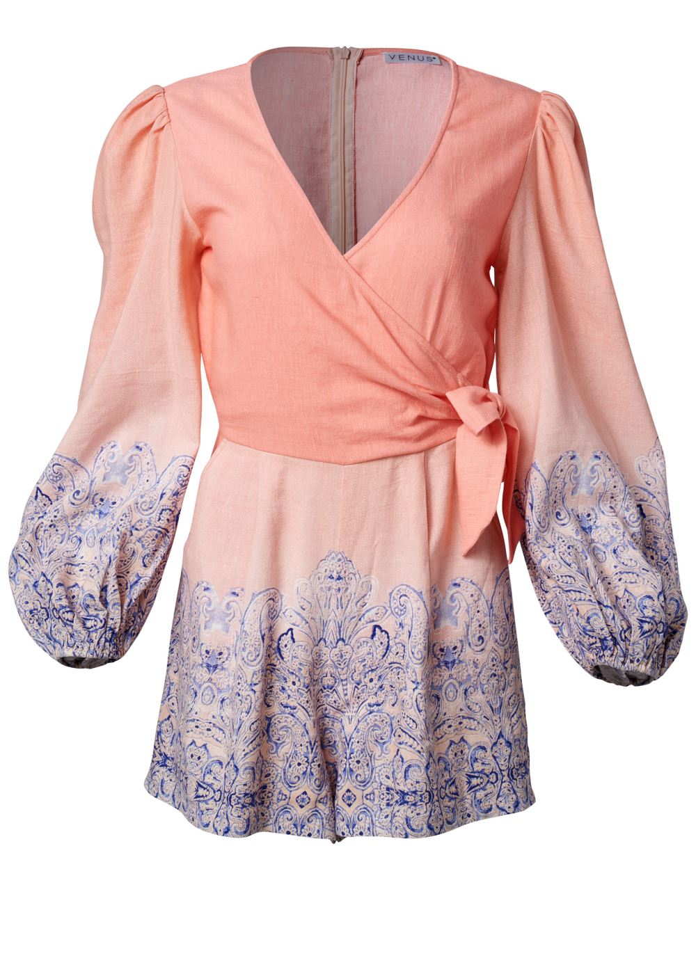 Venus Linen Printed Romper in Blush Multi