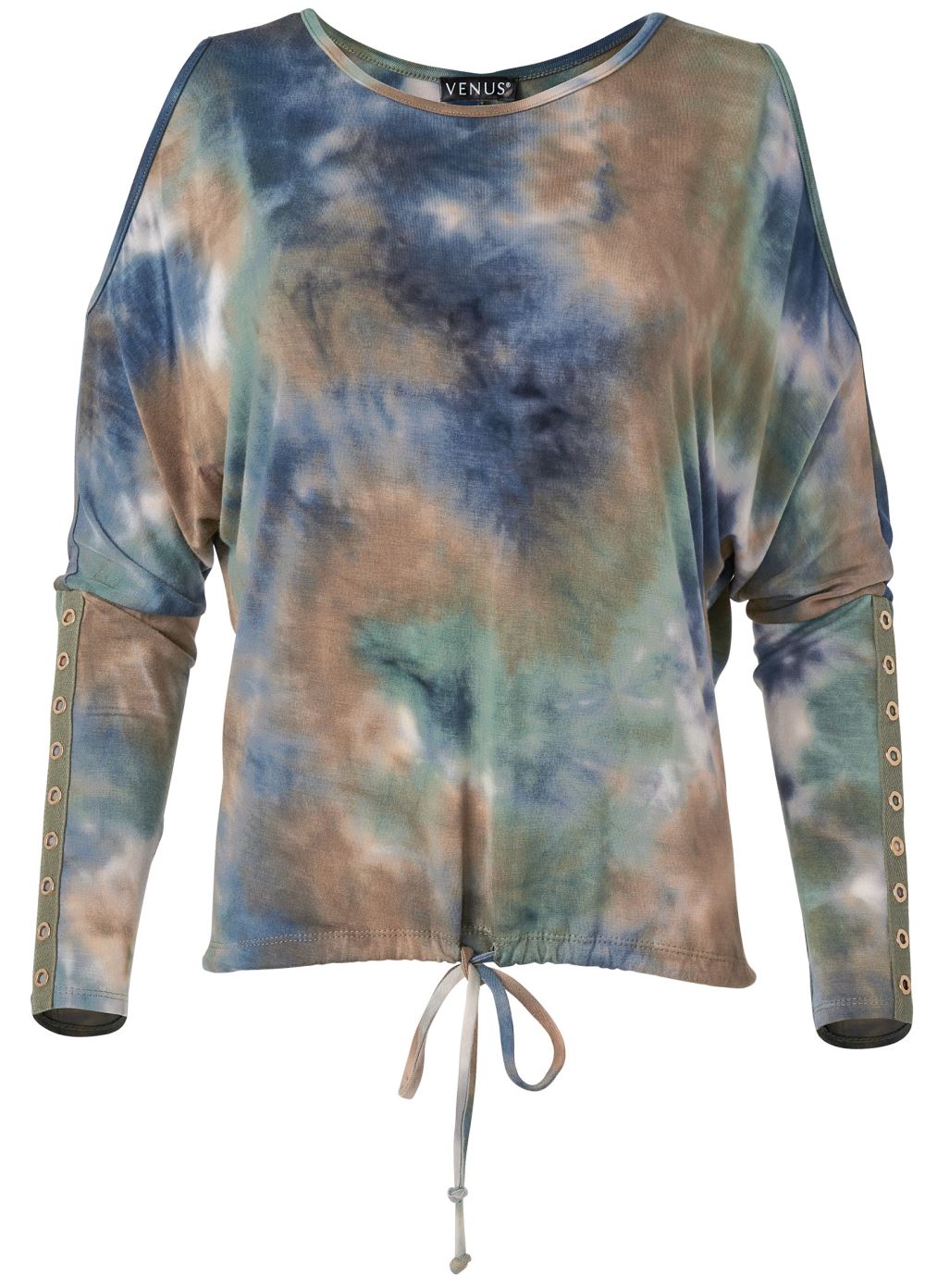Venus Cold-Shoulder Tie Dye Top in Green Multi