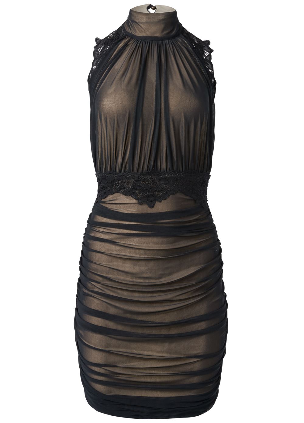Venus Ruched Mesh Bodycon Dress - Black