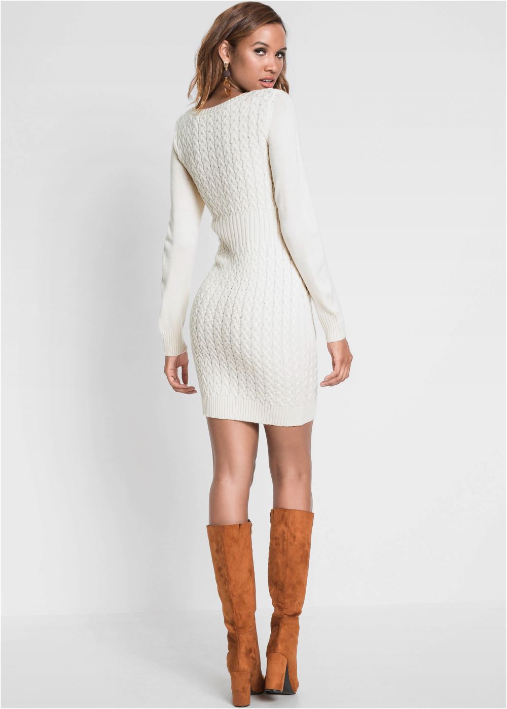 Venus Cable Knit Sweater Dress - Cream