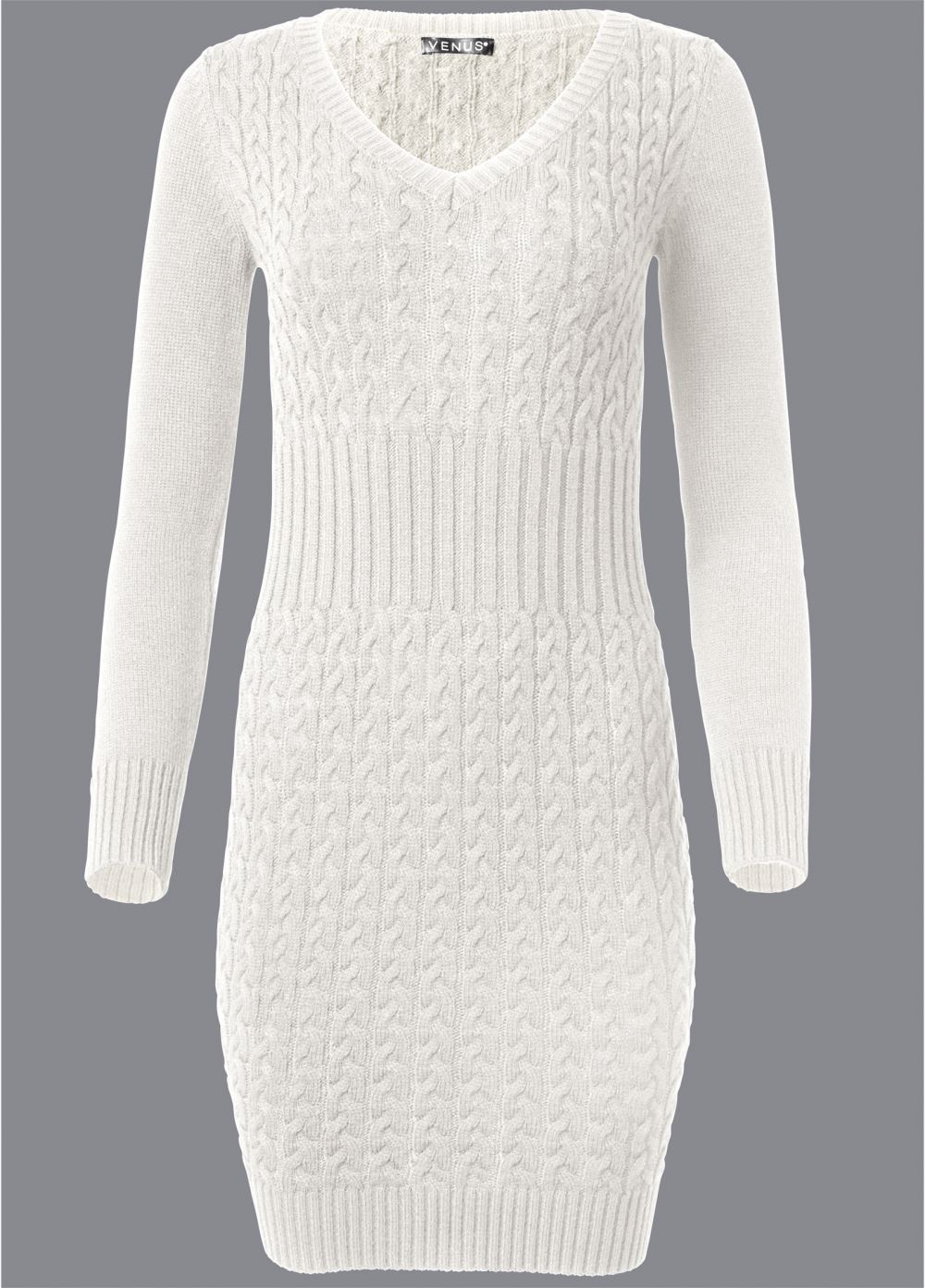 Venus Cable Knit Sweater Dress - Cream