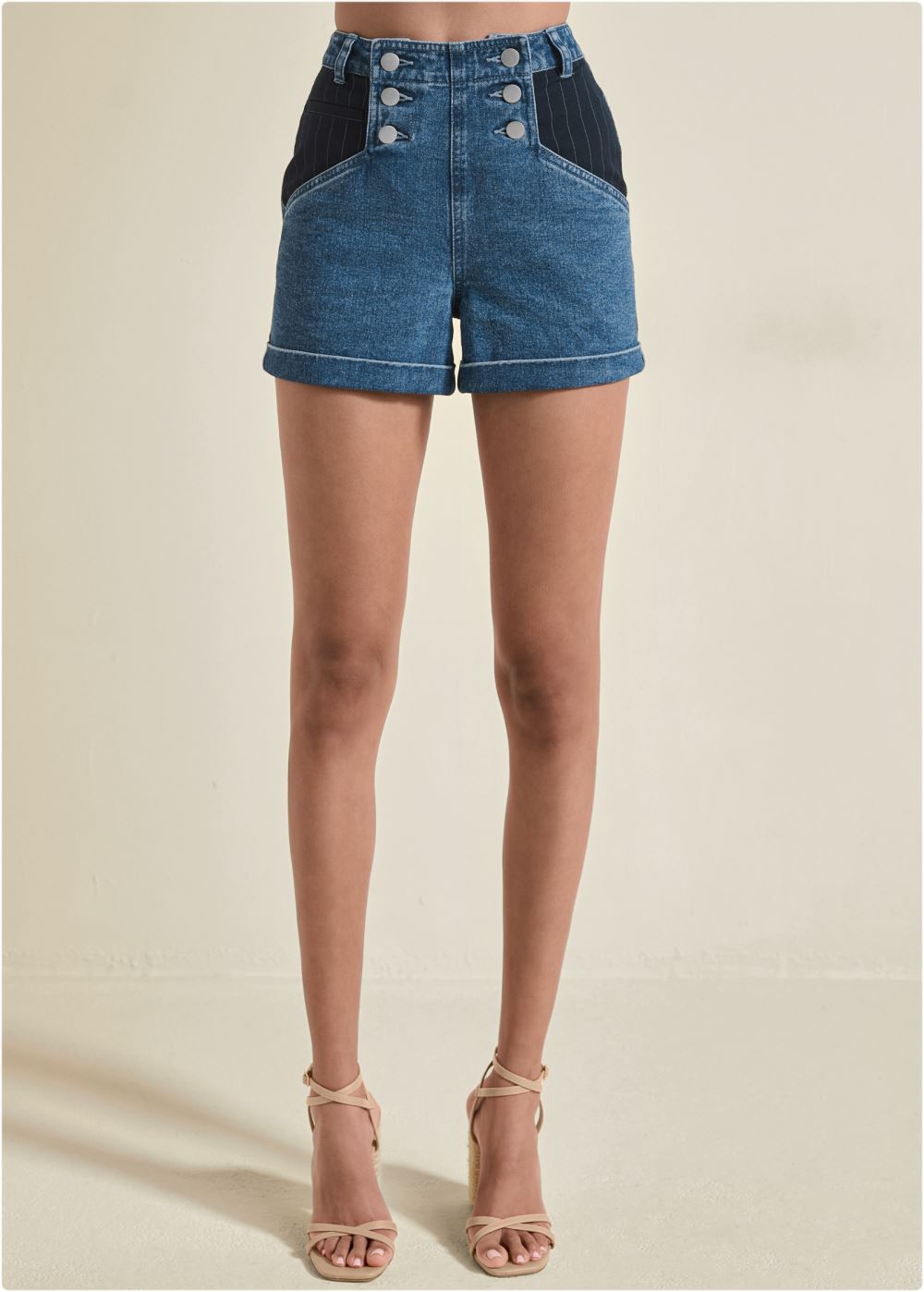 Venus Suiting Denim Mixed Shorts - Medium Wash