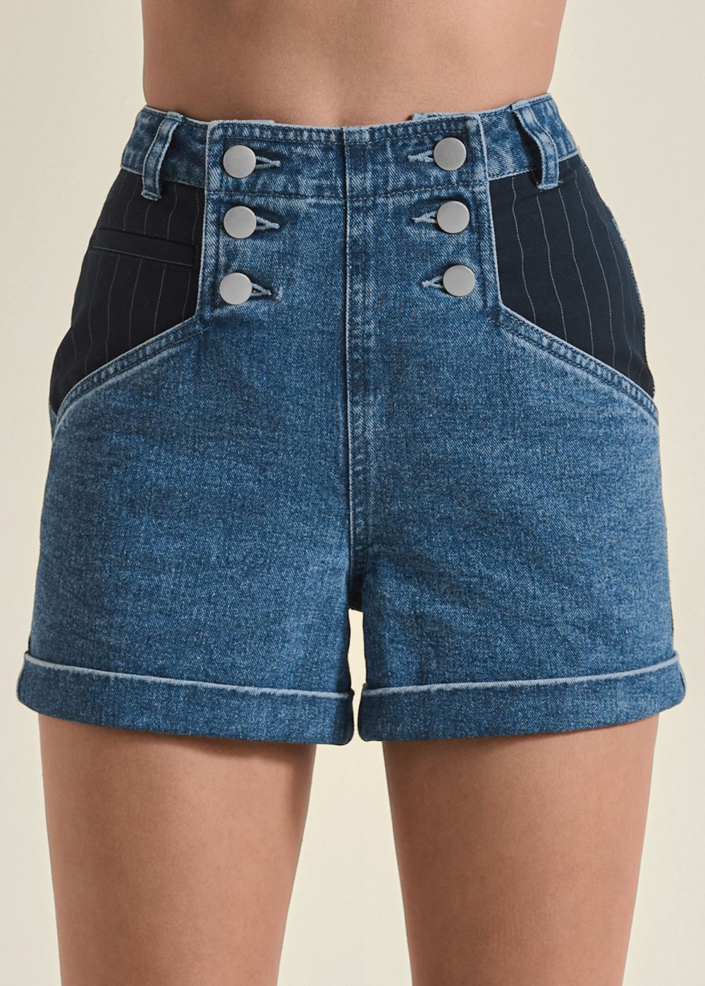 Venus Suiting Denim Mixed Shorts - Medium Wash