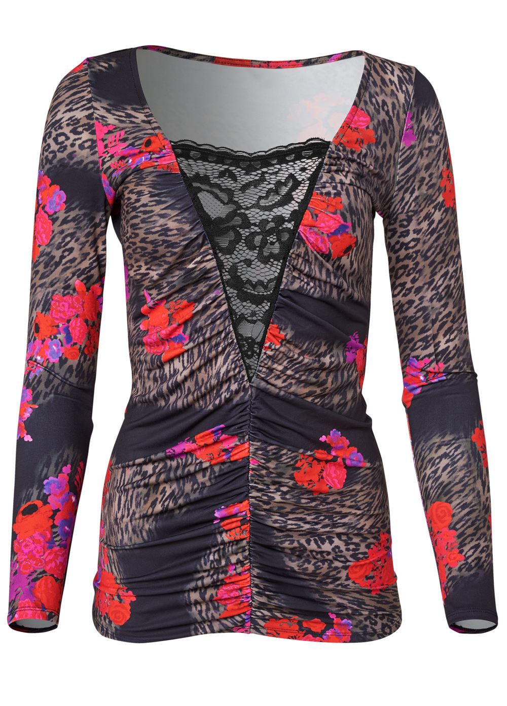 Venus Animal Print Lace Top in Black Multi