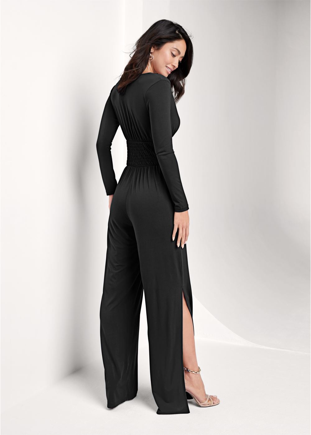 Venus Smocked Waist Jumpsuit in Black