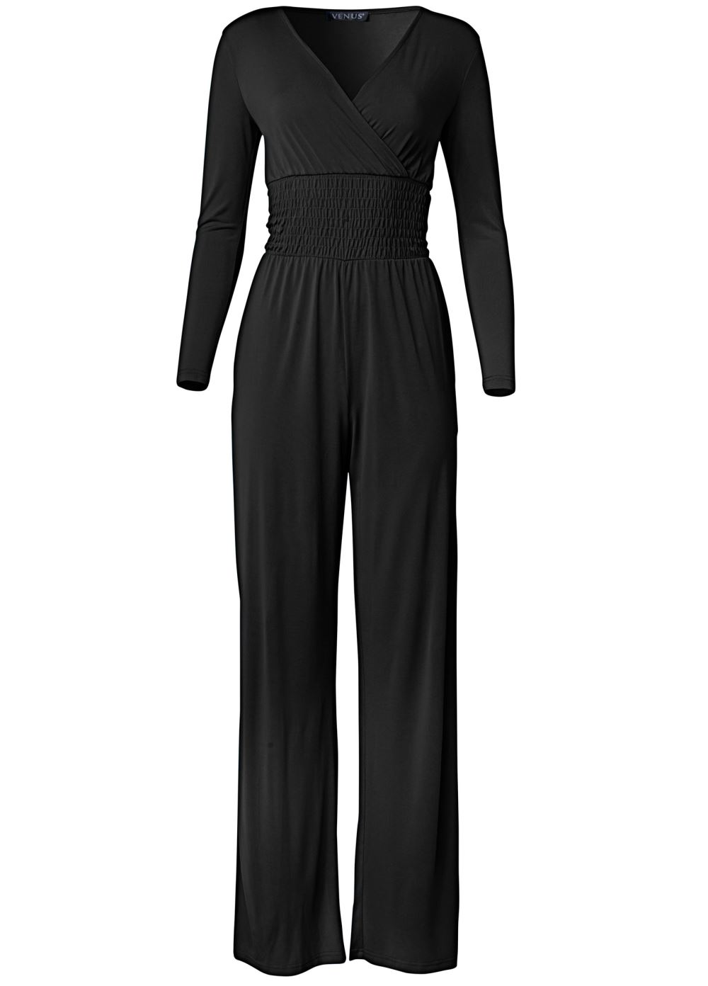 Venus Smocked Waist Jumpsuit in Black