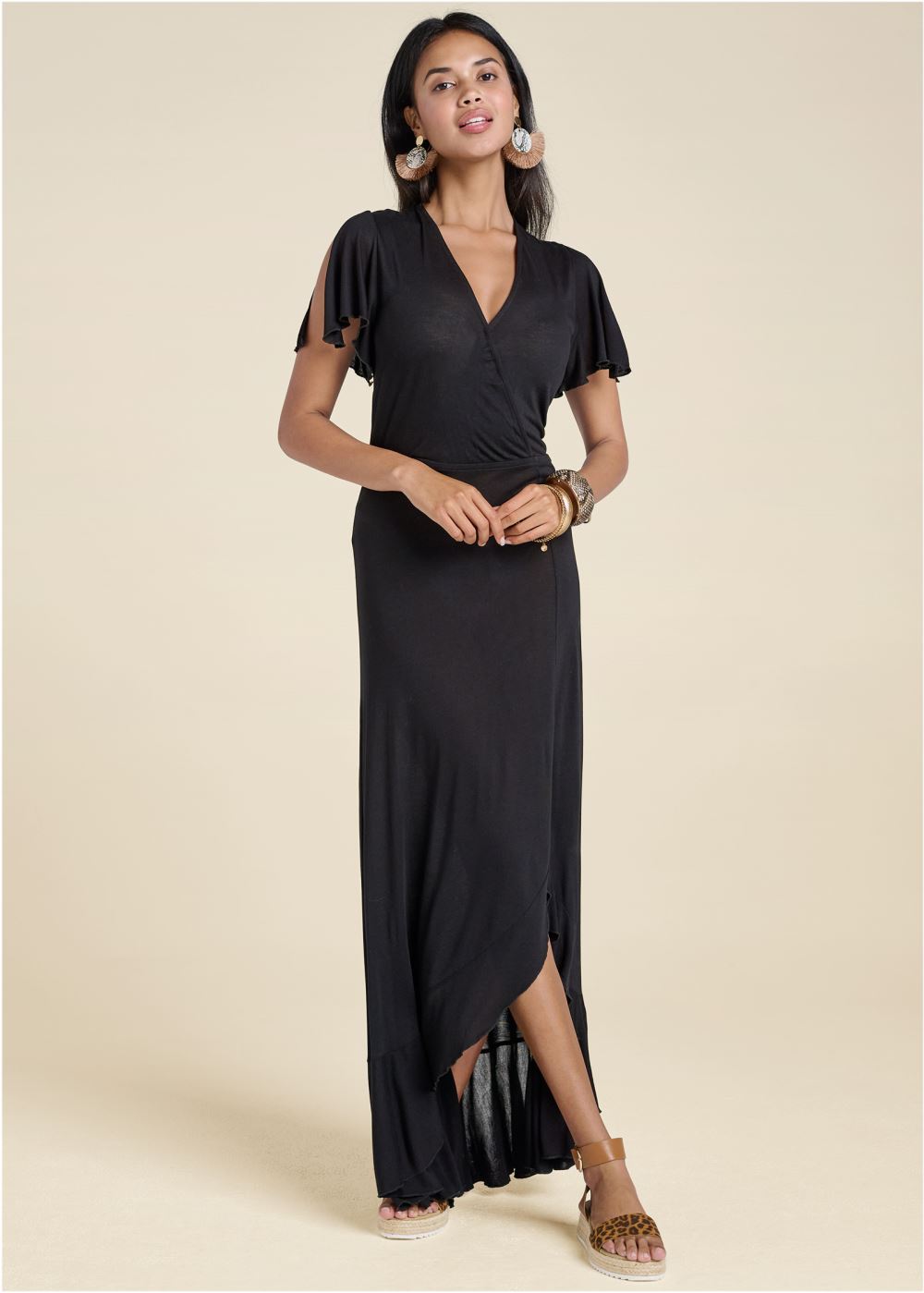 Venus Surplice Maxi Dress - Black