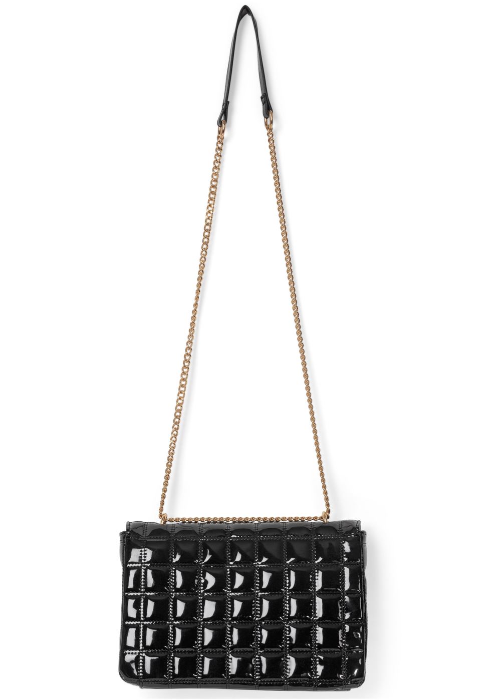 Venus Quilted Shiny Leather Bag in Black