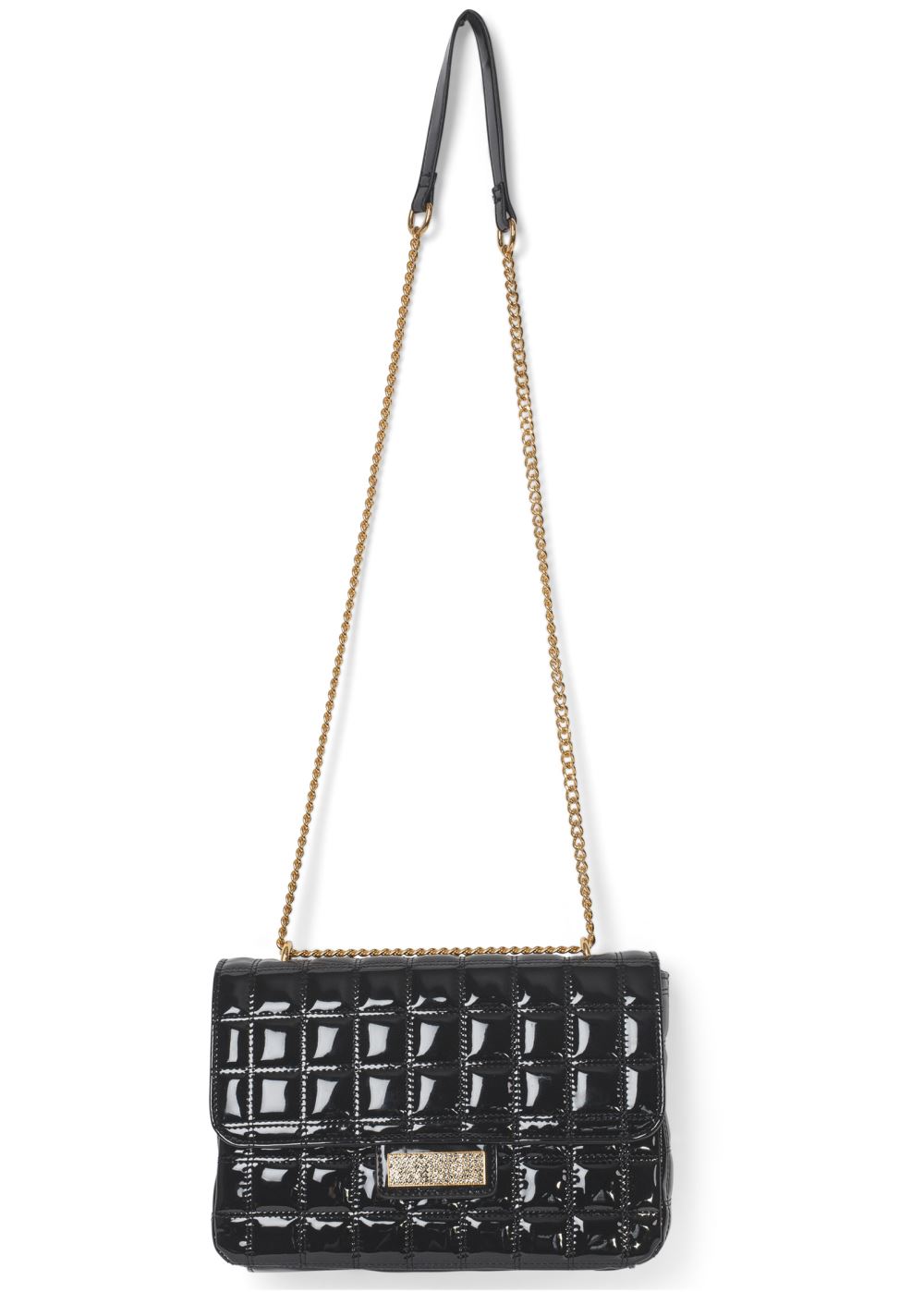 Venus Quilted Shiny Leather Bag in Black