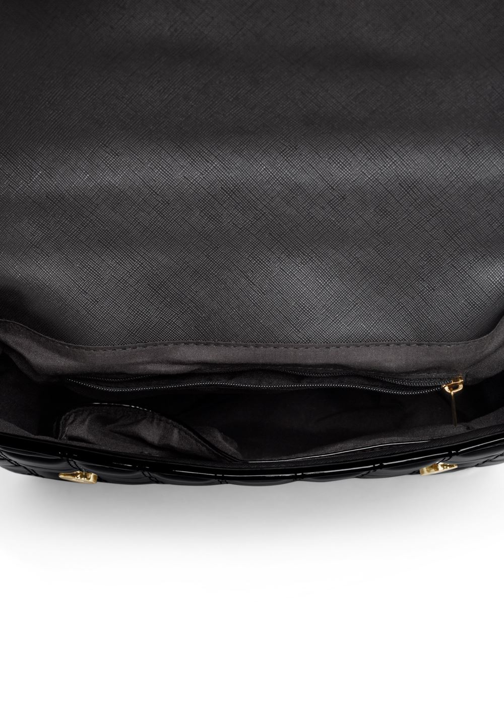Venus Quilted Shiny Leather Bag in Black