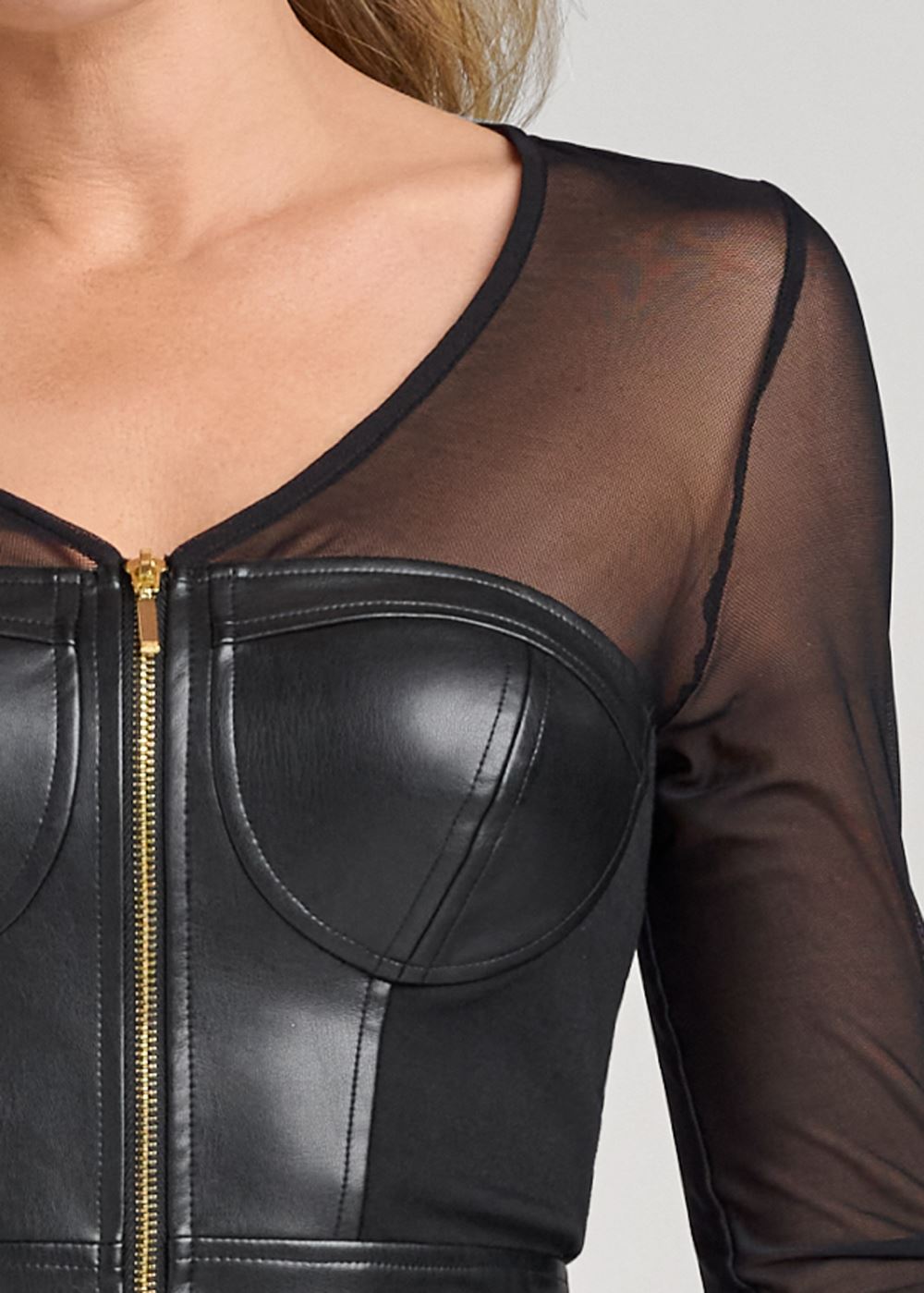 Venus Faux-Leather Bustier Top in Black