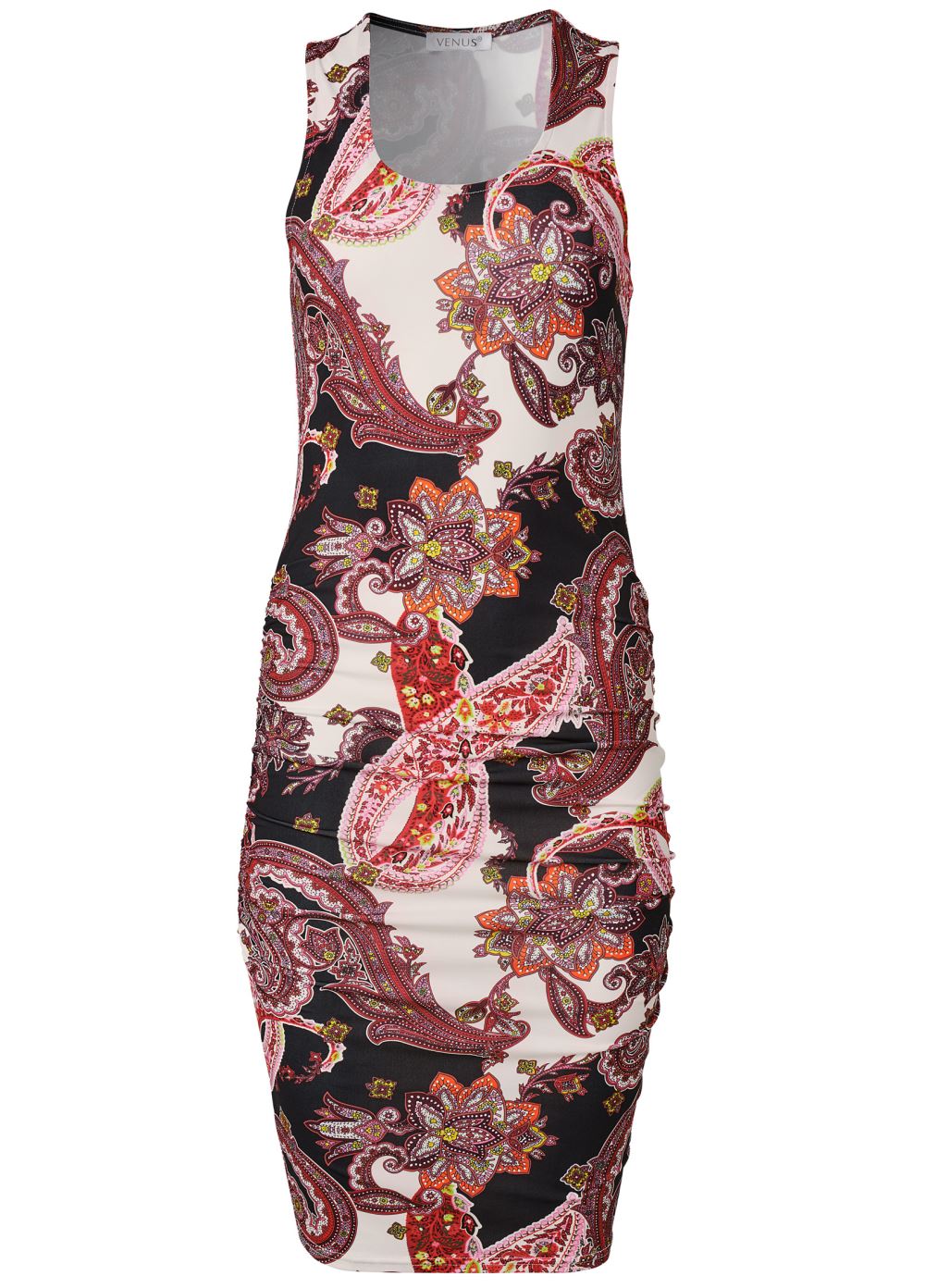 Venus Ruched Print Tank Dress - Brown Multi