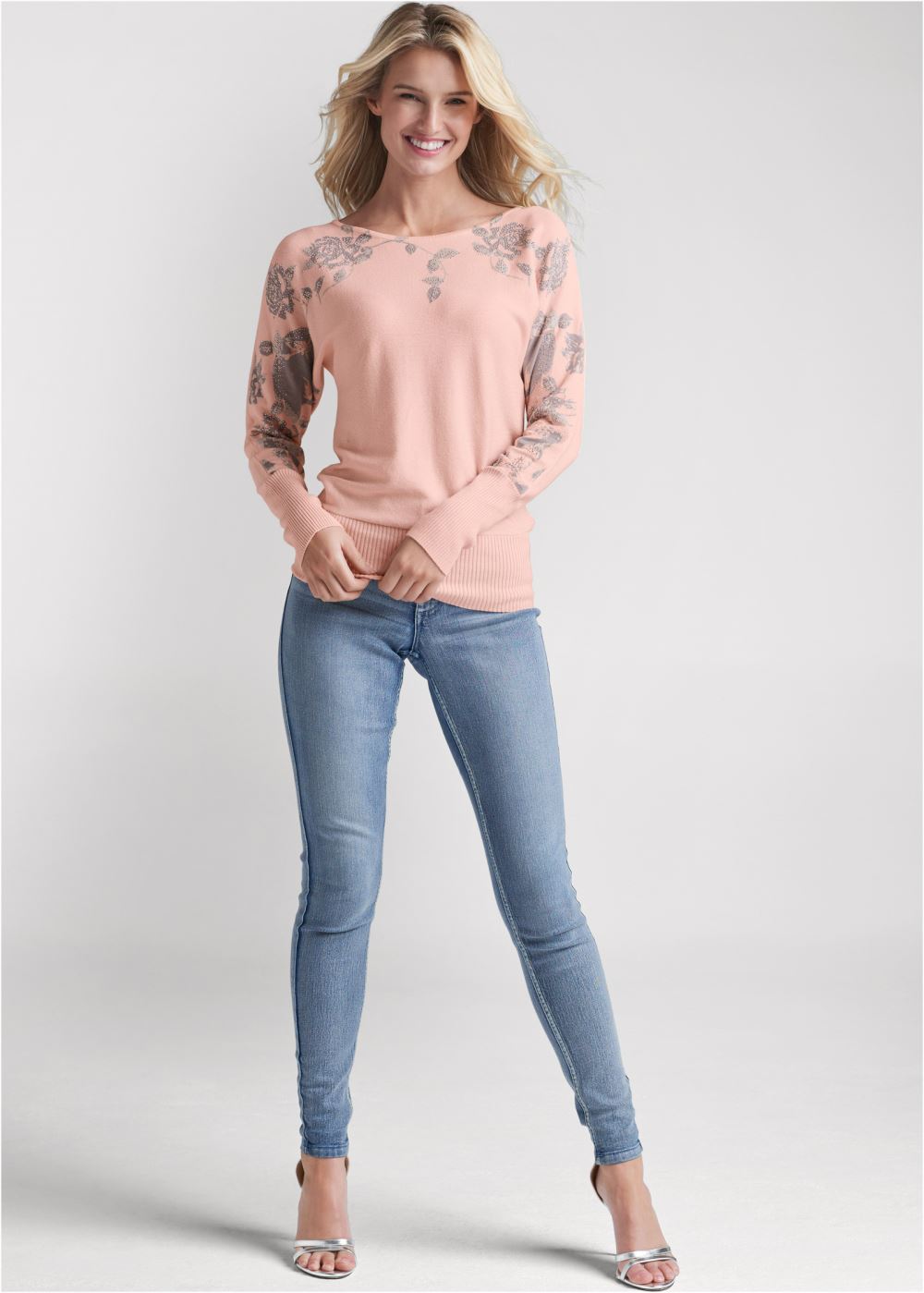 Venus VENUS | Floral Detail Sweater in Pink