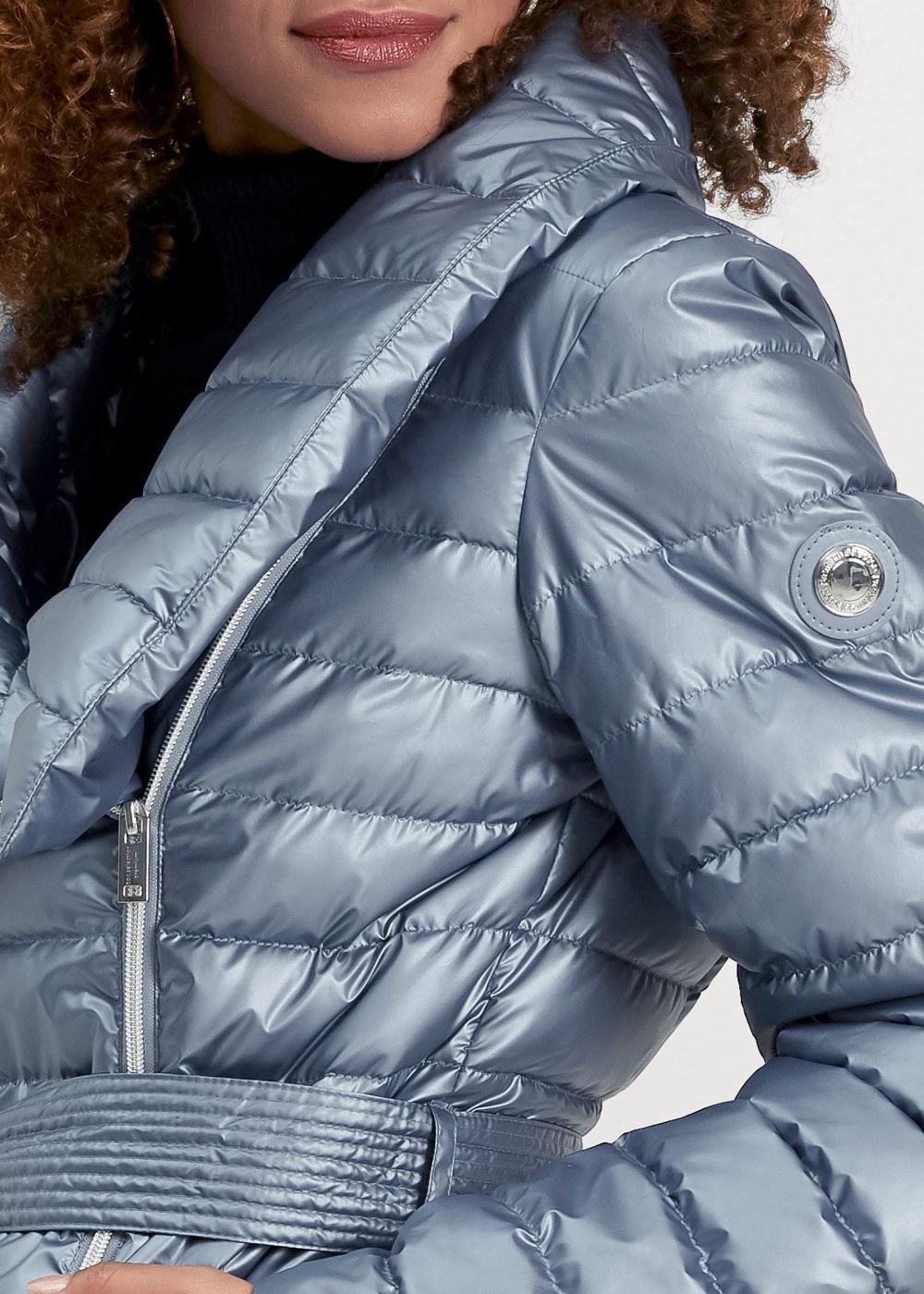 Venus Metallic Puffer Coat in Blue