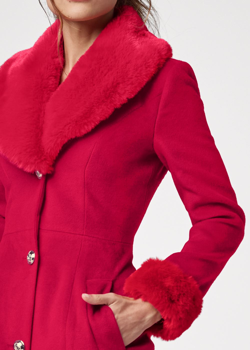 Venus Faux Wool A-Line Glam Coat in Red
