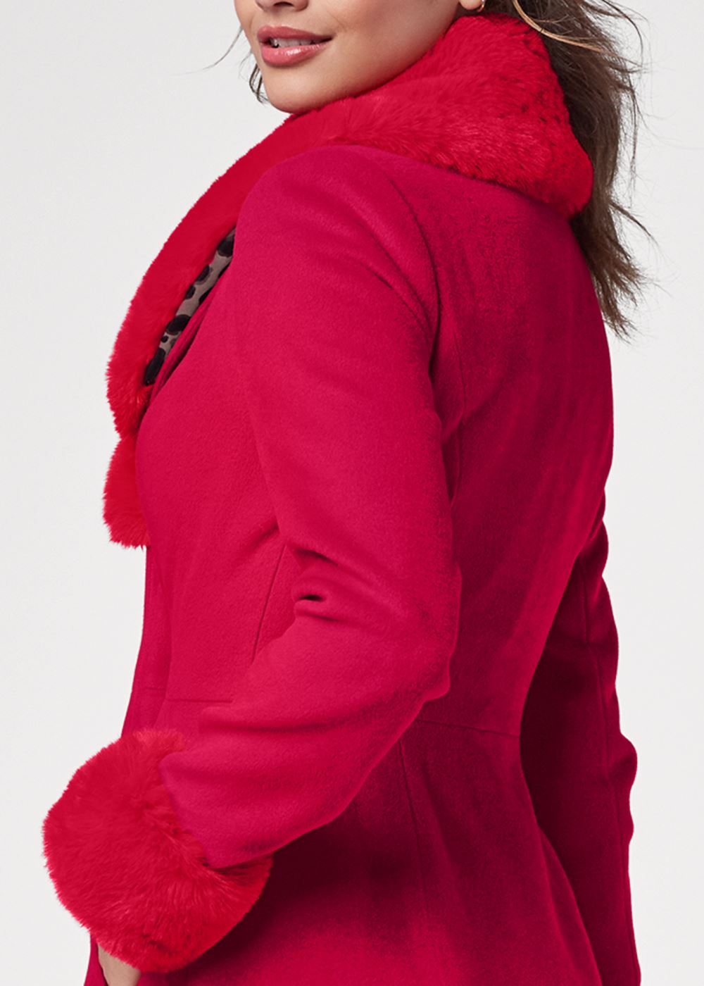 Venus Faux Wool A-Line Glam Coat in Red