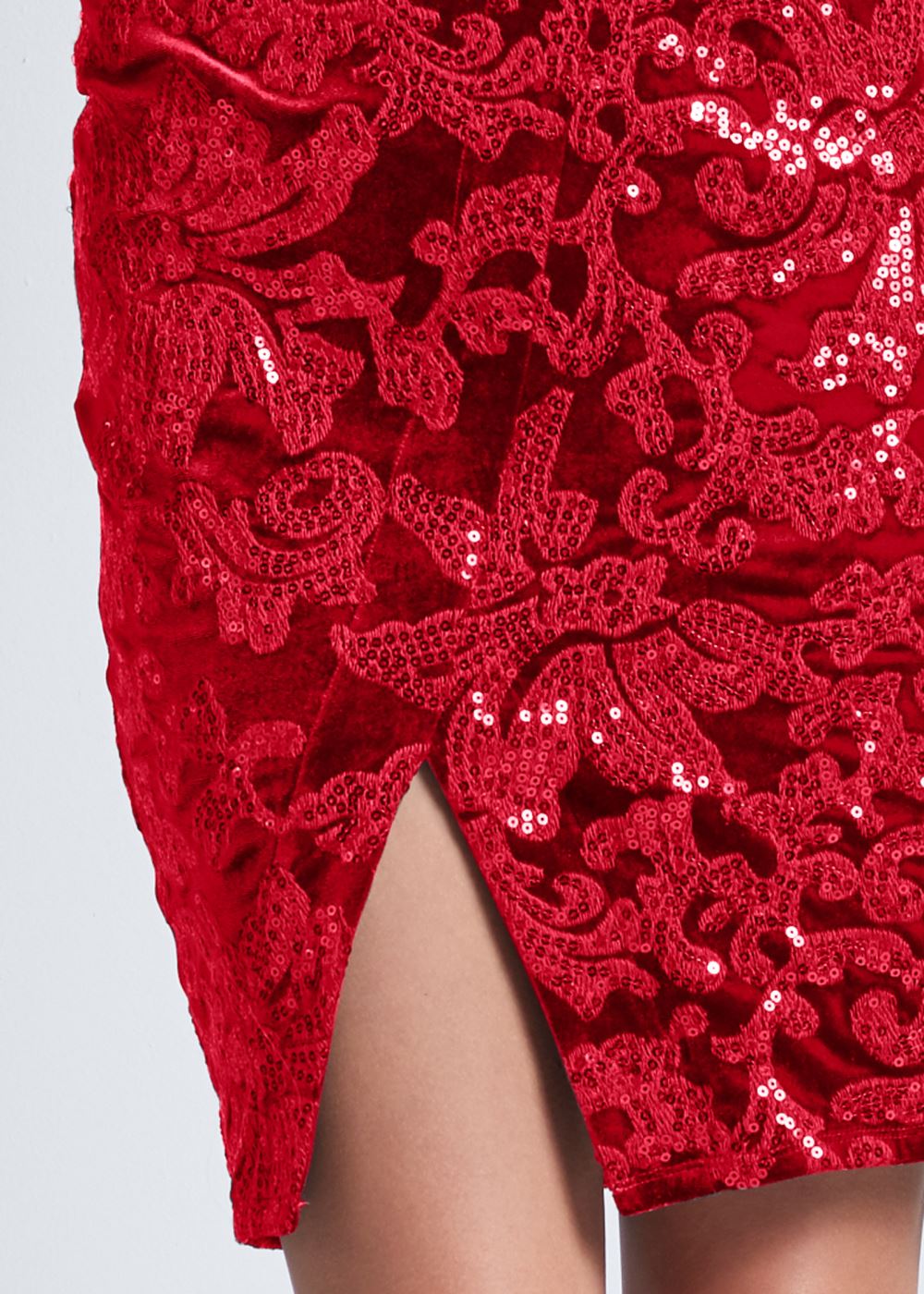Venus Sequin Velvet Detail Dress - Red