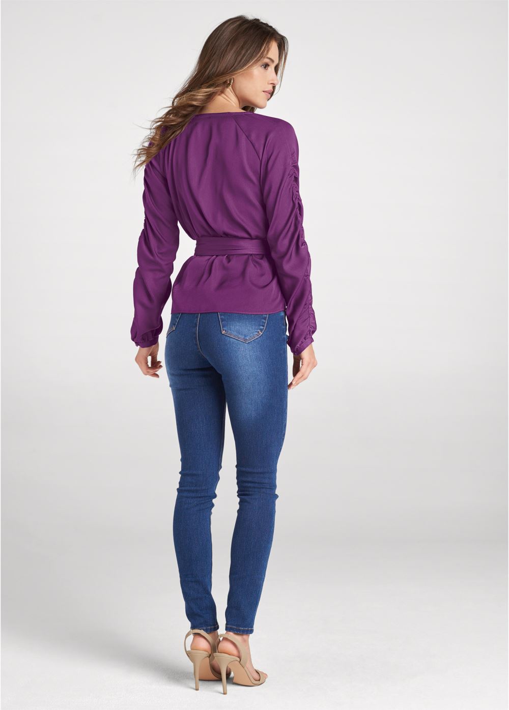 Venus V-Neck Belted Top in Purple