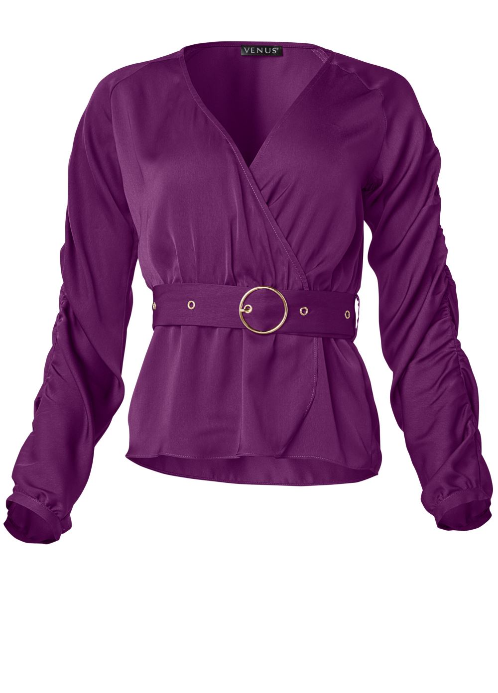 Venus V-Neck Belted Top in Purple