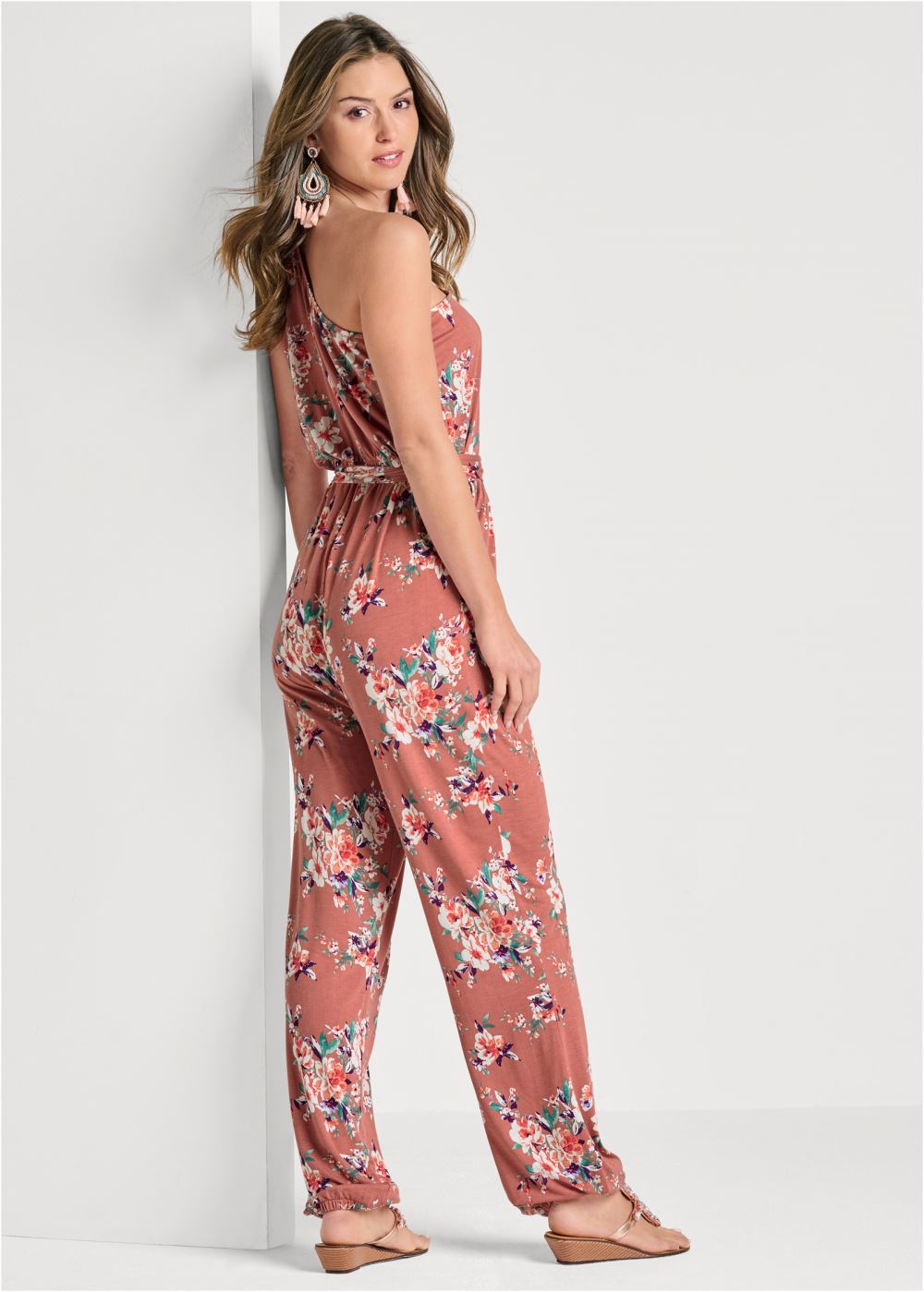 Venus One-Shoulder Jumpsuit in Pink Multi