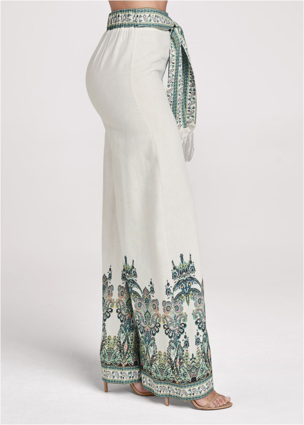 Venus Linen Paisley Print Pants in White Multi
