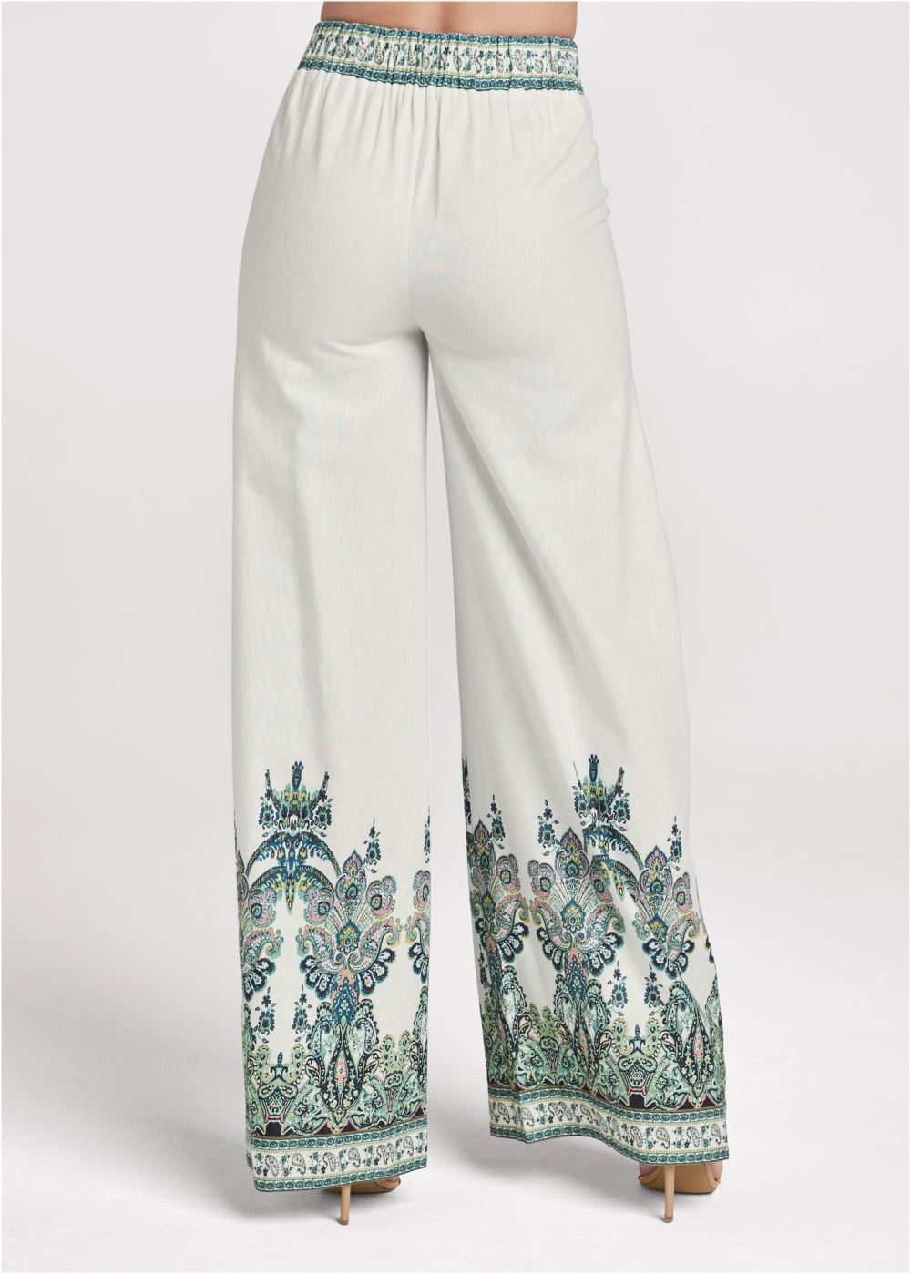Venus Linen Paisley Print Pants in White Multi