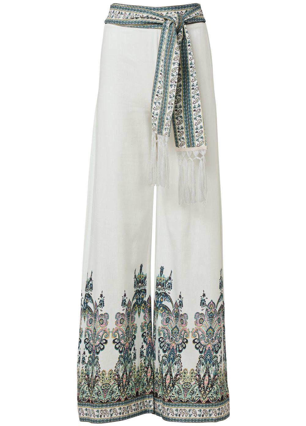 Venus Linen Paisley Print Pants in White Multi