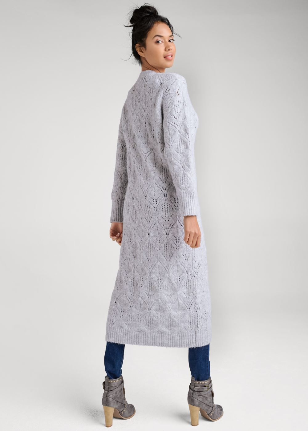Venus VENUS | Cozy Open Knit Duster in Heather Grey