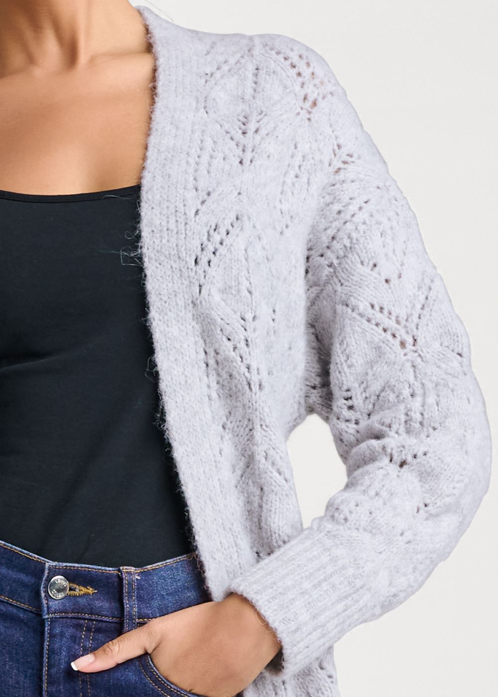 Venus VENUS | Cozy Open Knit Duster in Heather Grey