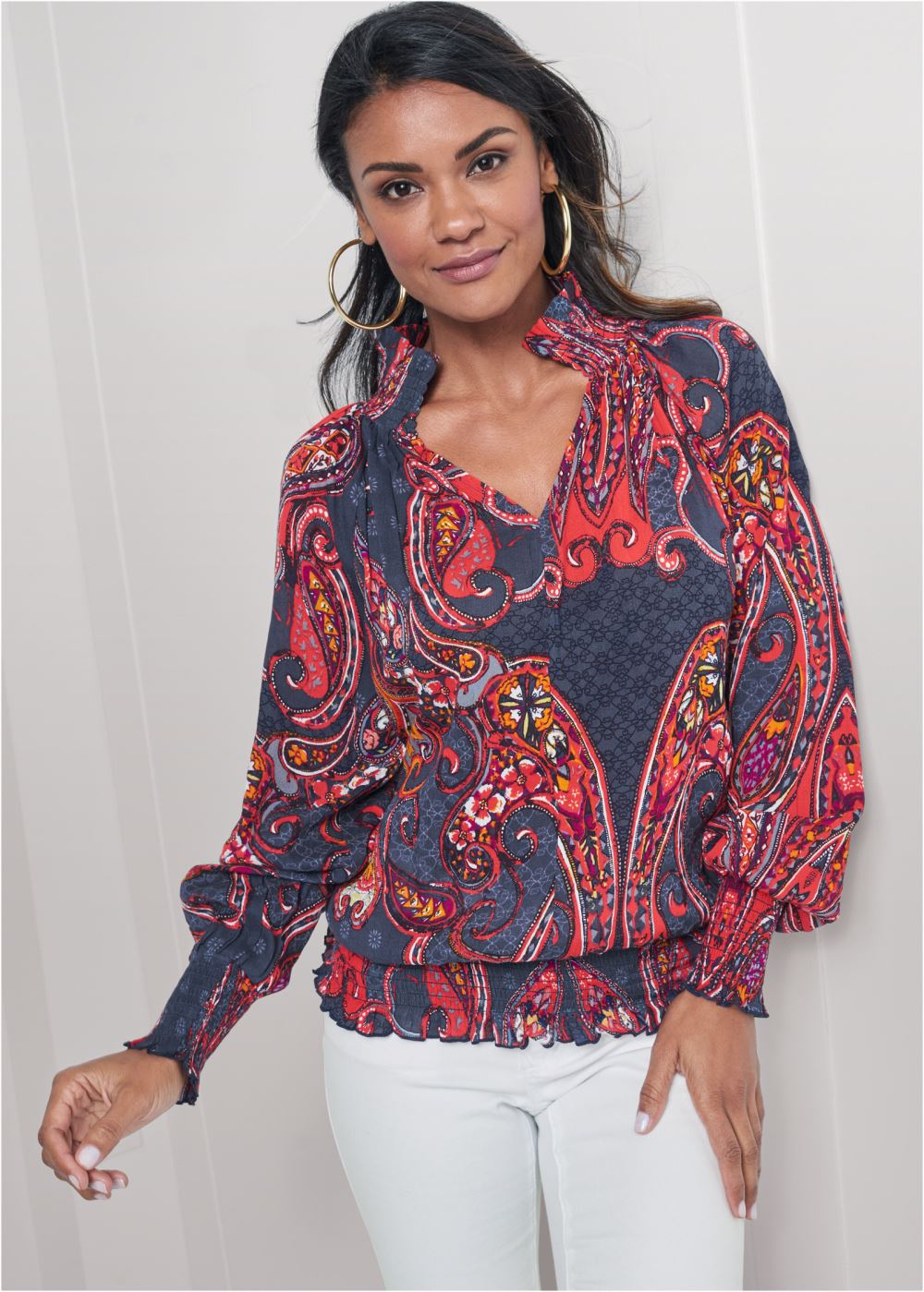 Venus Paisley Top in Navy Multi
