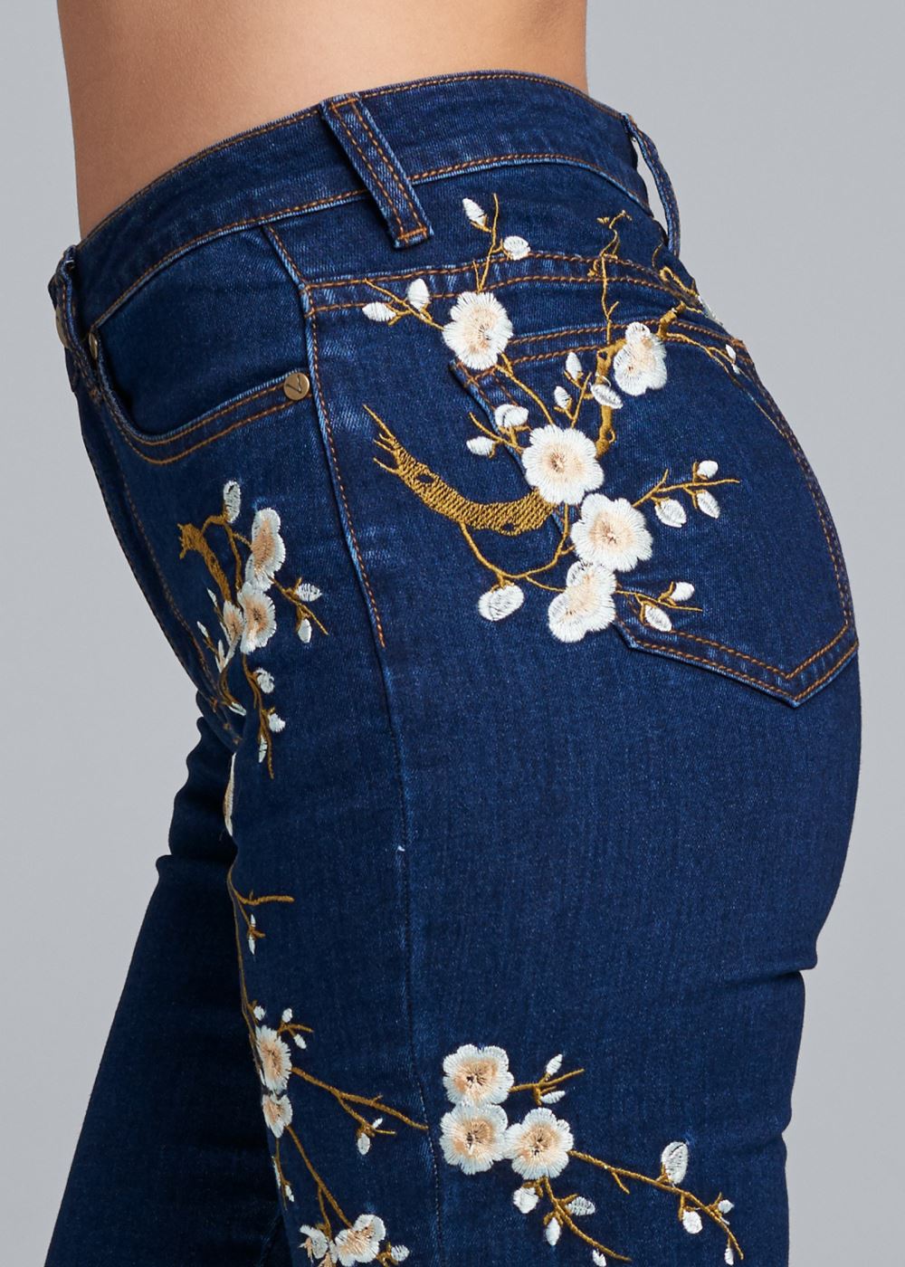 Venus Floral Embroidered Skinny Jeans in Dark Wash